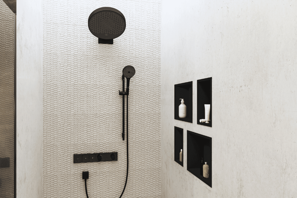 hansgrohe XtraStoris Wandnischen in Schwarz.