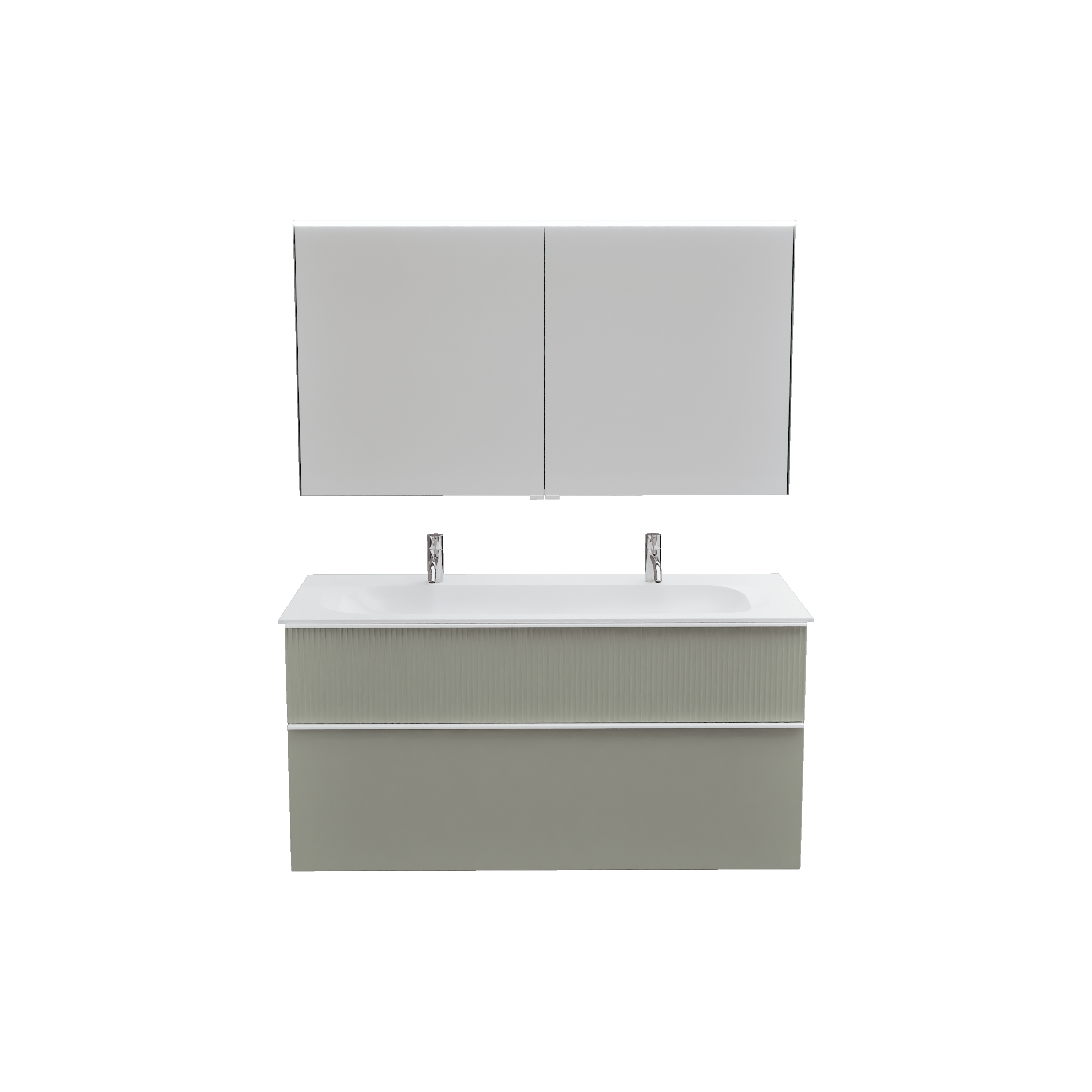 burgbad Fiumo 2.0 Badmöbel-Set 1220mm Rauchgrün Softmatt, Griff Weiß Matt G0223