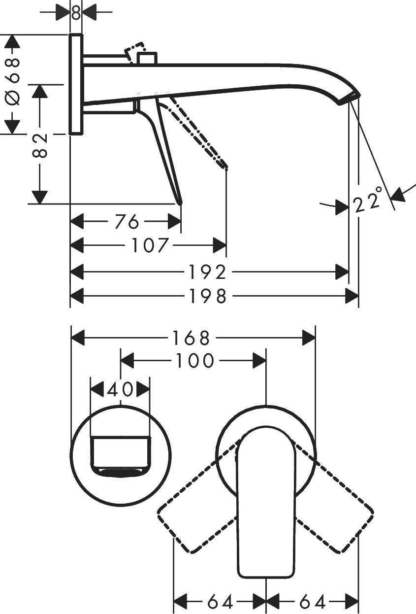 Vivenis single lever washbasin mixer concealed for wall mounting with spout 19.5 cm