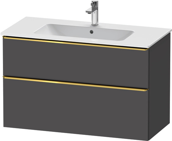 Duravit D-Neo Waschtischunterbau wandhängend mit Möbelgriff Gold poliert