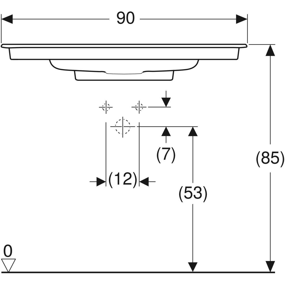 Seitliche technische Skizze mit Abmessungen 90 mm Breite und