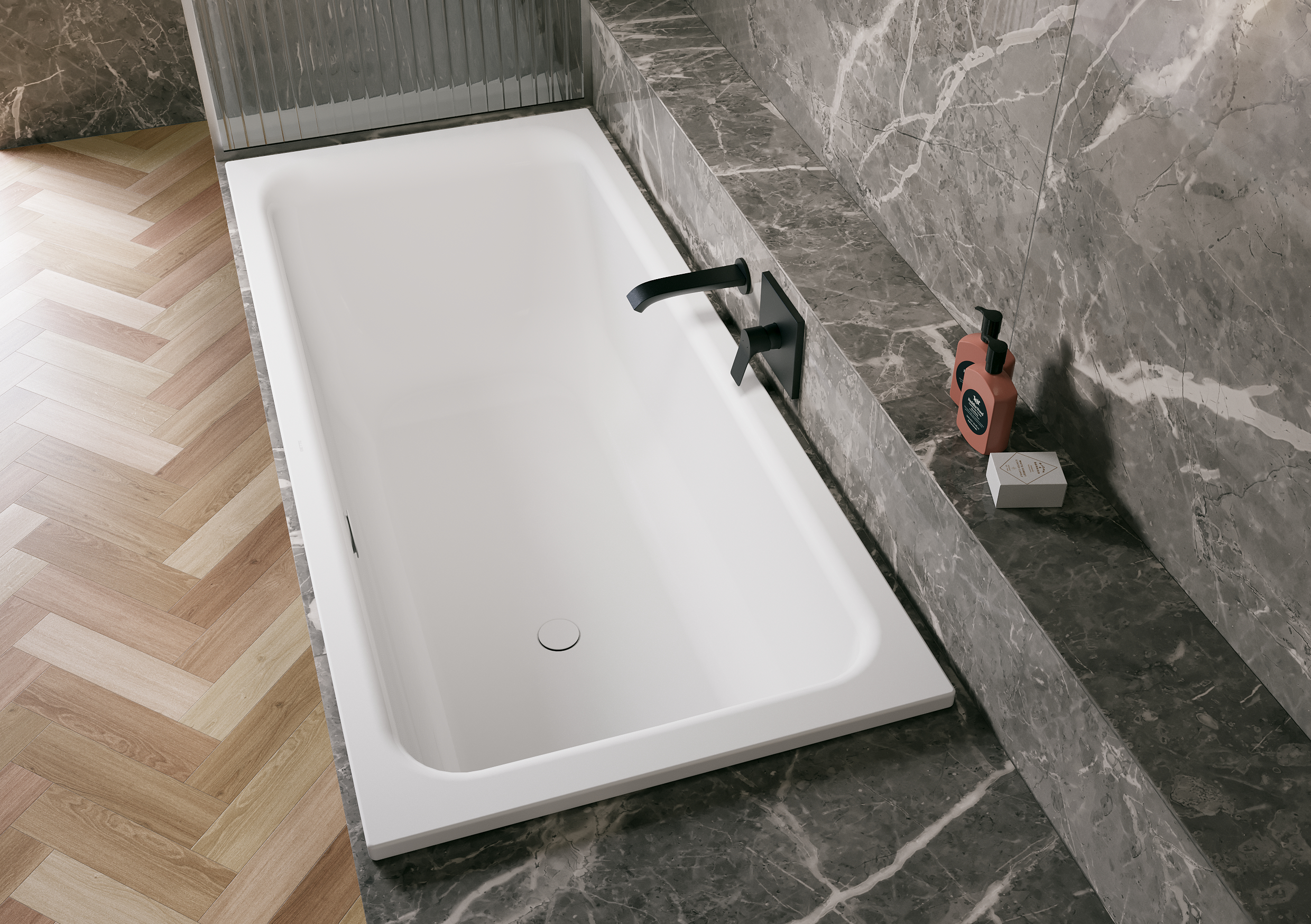 Select rectangular bath with front side overflow