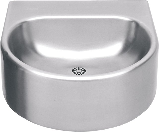Rundes Handwaschbecken aus Edelstahl mit Ablauf in der Mitte
