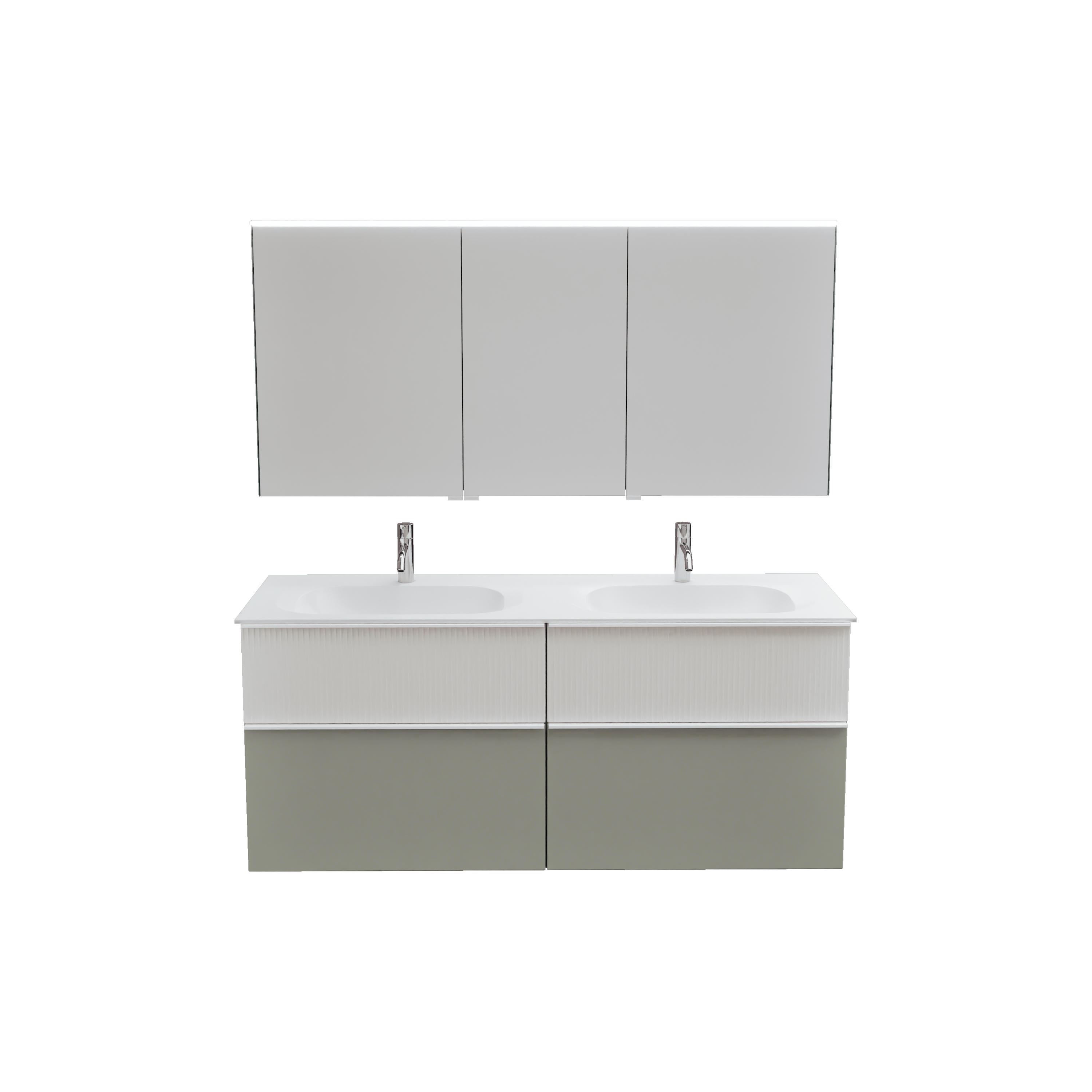 burgbad Fiumo 2.0 Badmöbel-Set 1420mm Rauchgrün Softmatt, Griff Weiß Matt G0223