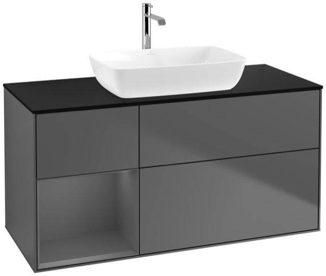 Villeroy & Boch Finion Waschtischunterschrank 1200 x 603 x 501mm, Abdeckplatte schwarz matt