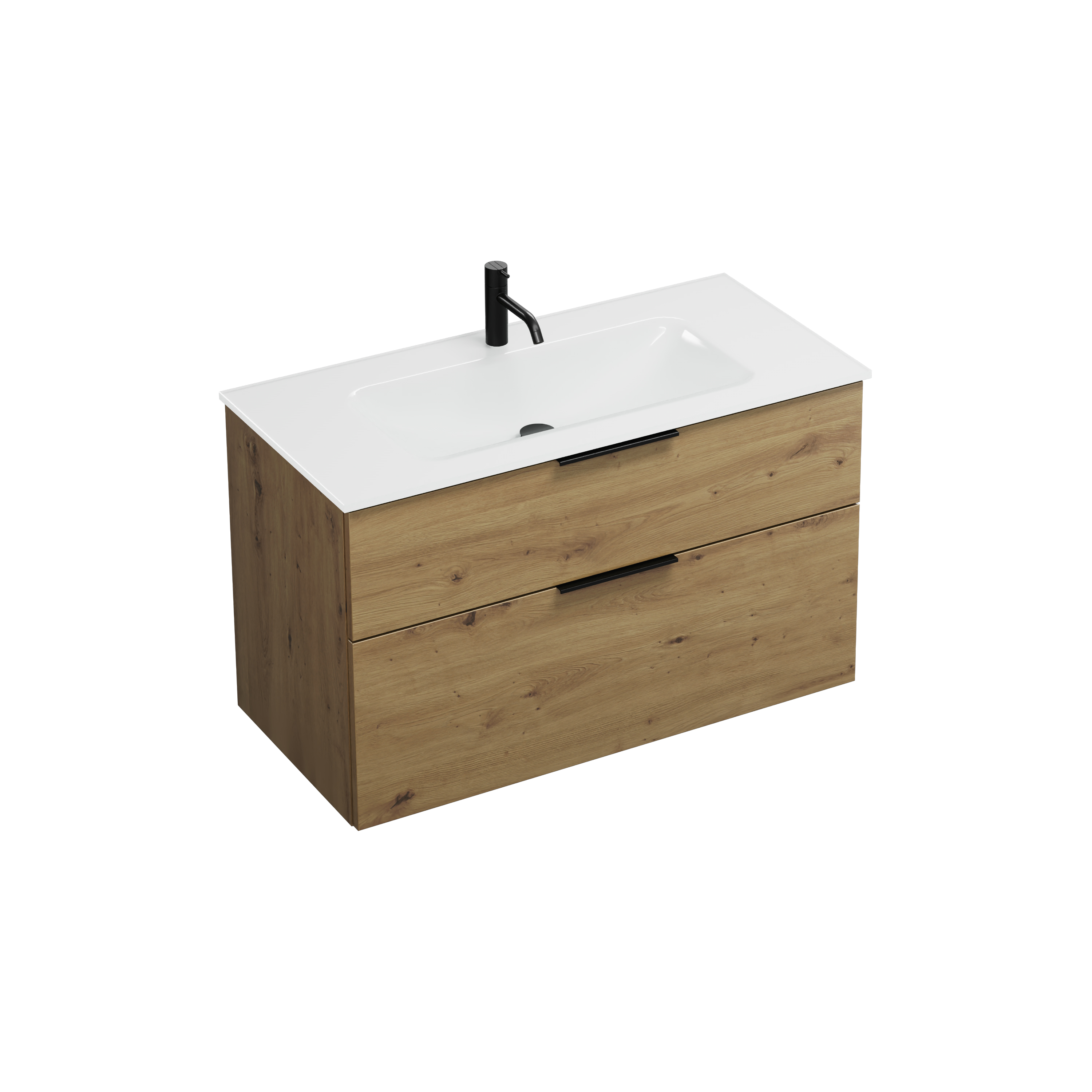 Eqio Badmöbel-Set SEYX102 mit Glas-Waschtisch, Eiche Dekor Urban/Weiß