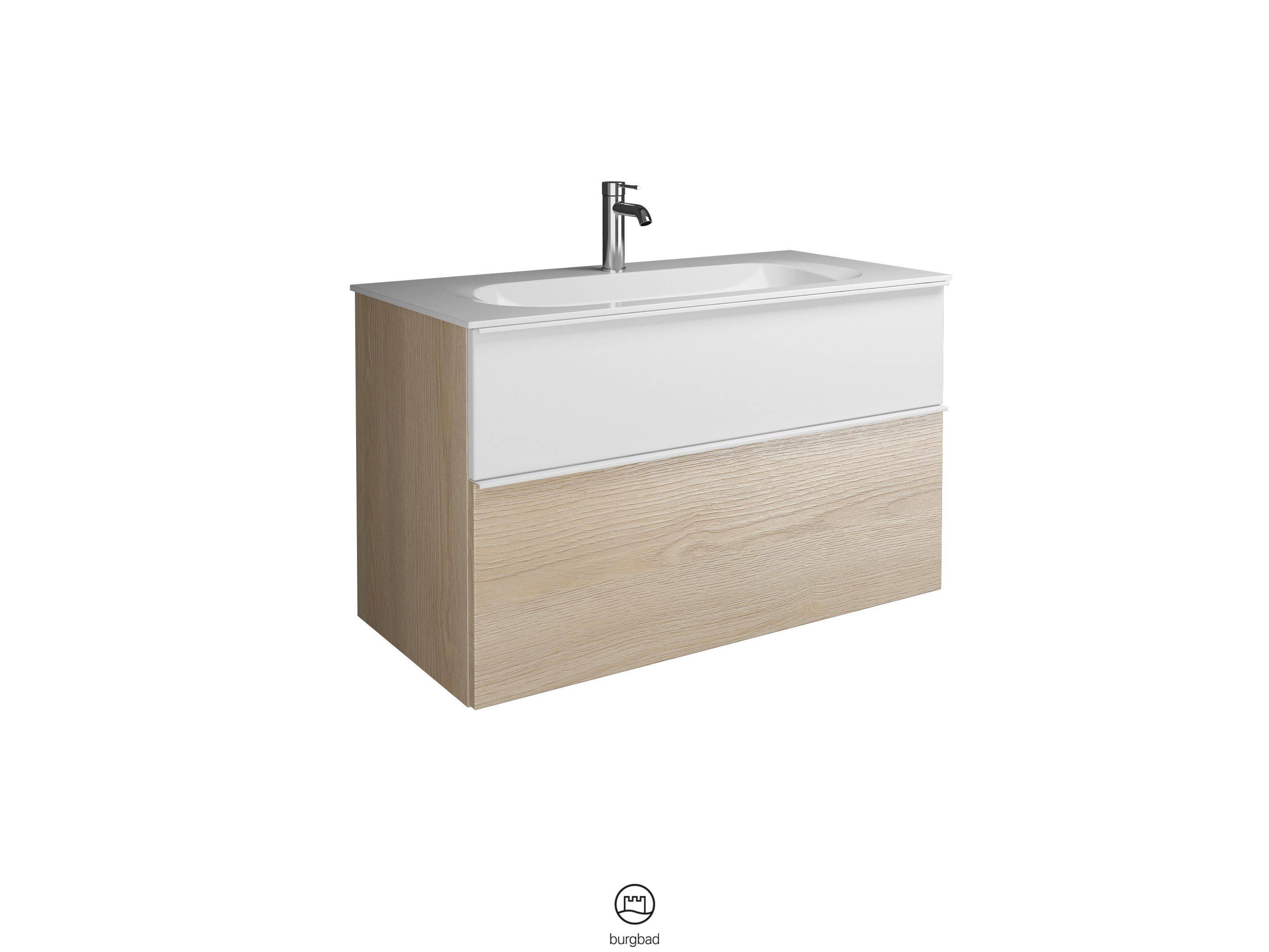 burgbad Fiumo Waschtisch mit Waschtischunterschrank Eiche Dekor Cashmere/weiß matt