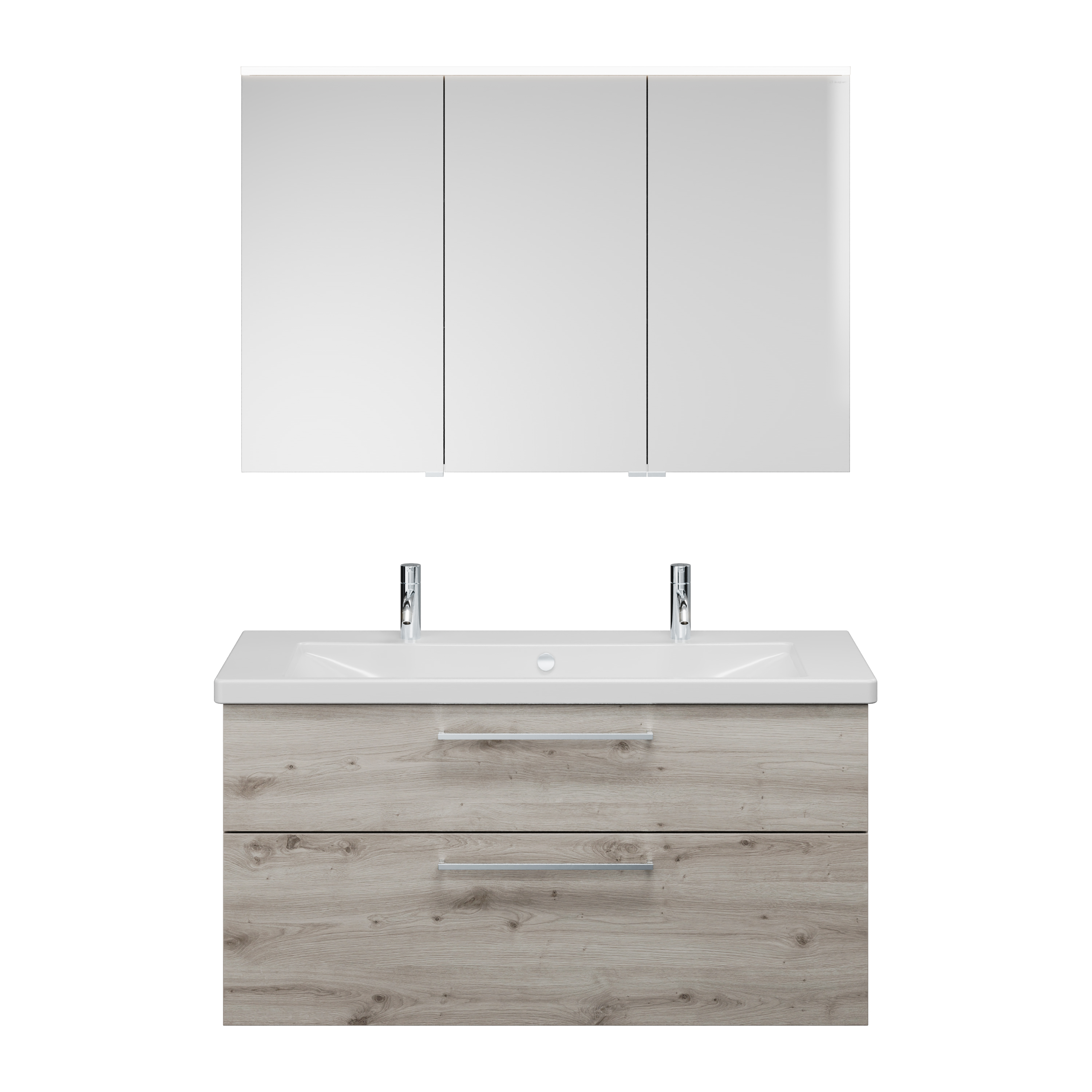 burgbad Eqio Badmöbel-Set SFAO123R Eiche Dekor Silber/Alpinweiss