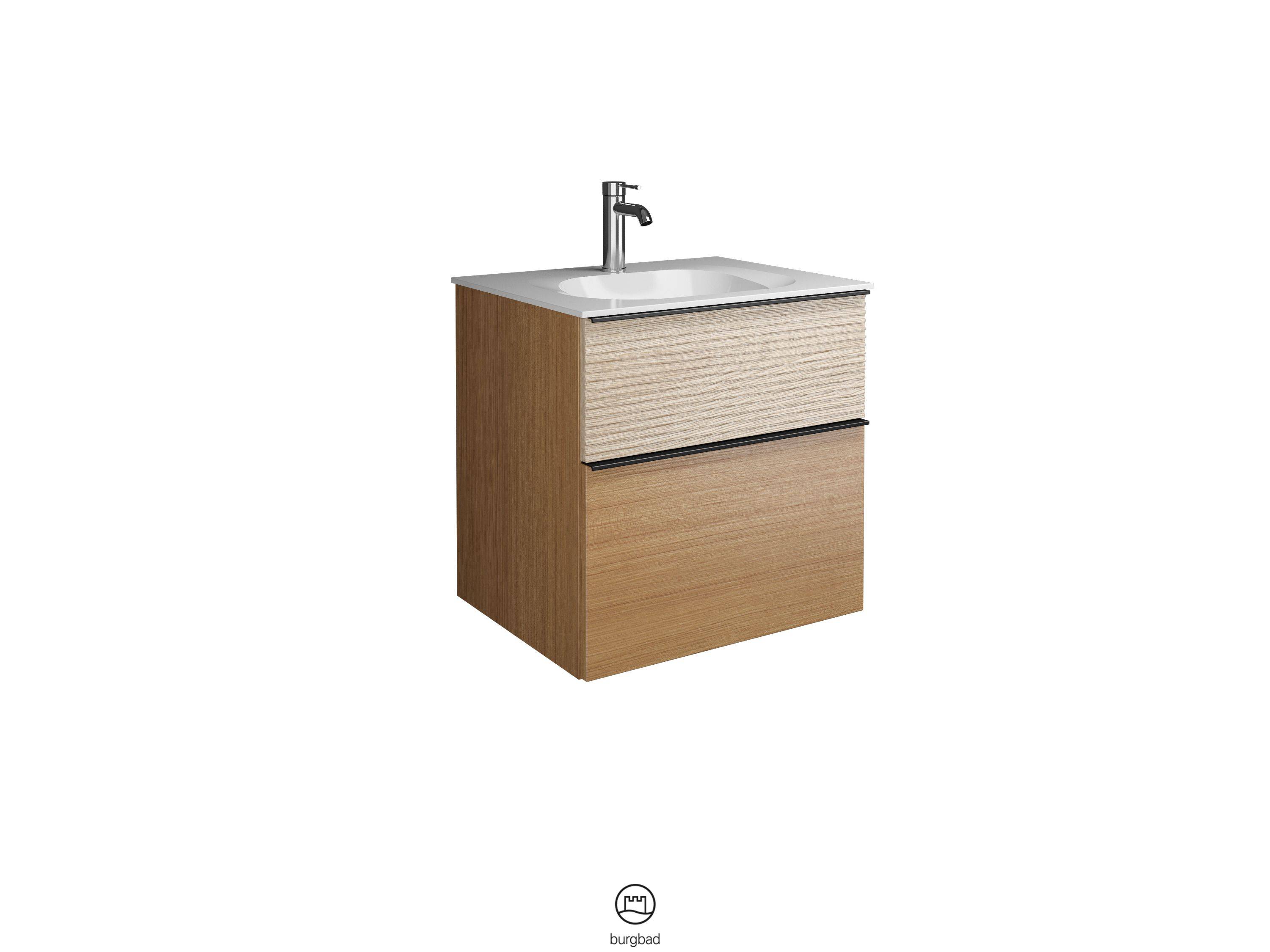 burgbad Fiumo Waschtisch mit Waschtischunterschrank Tectona Dekor Zimt/eiche dekor cashmere