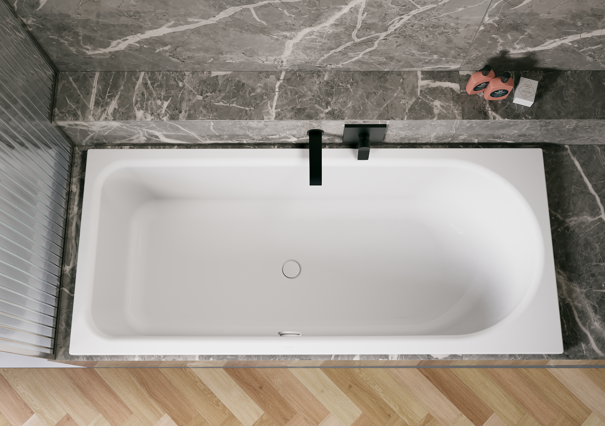 Bette Ocean Rechteck-Badewanne, Fußende rechts, Überlauf hinten