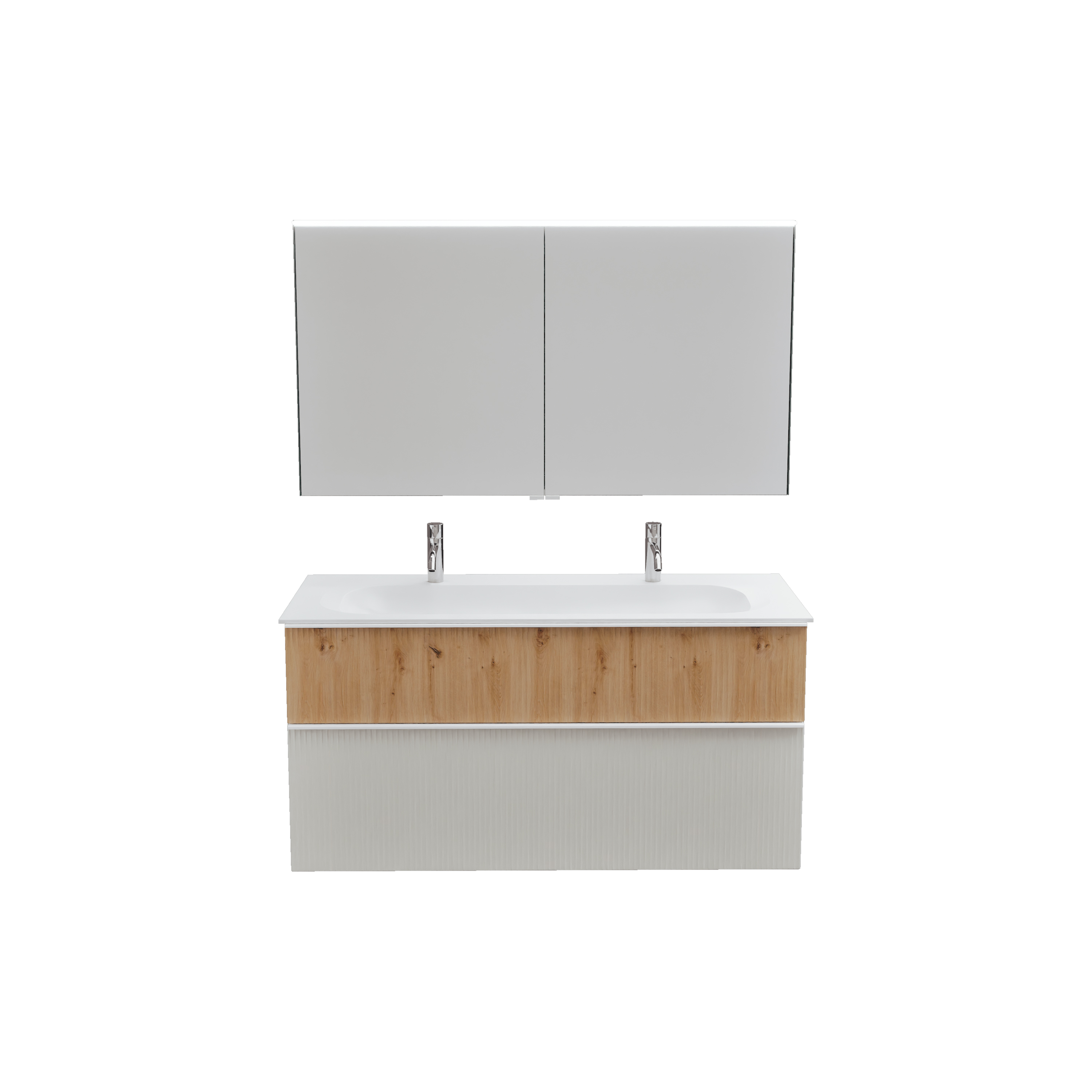 burgbad Fiumo 2.0 Badmöbel-Set 1420mm Veloursgrau Softmatt, Griff Weiß Matt G0223