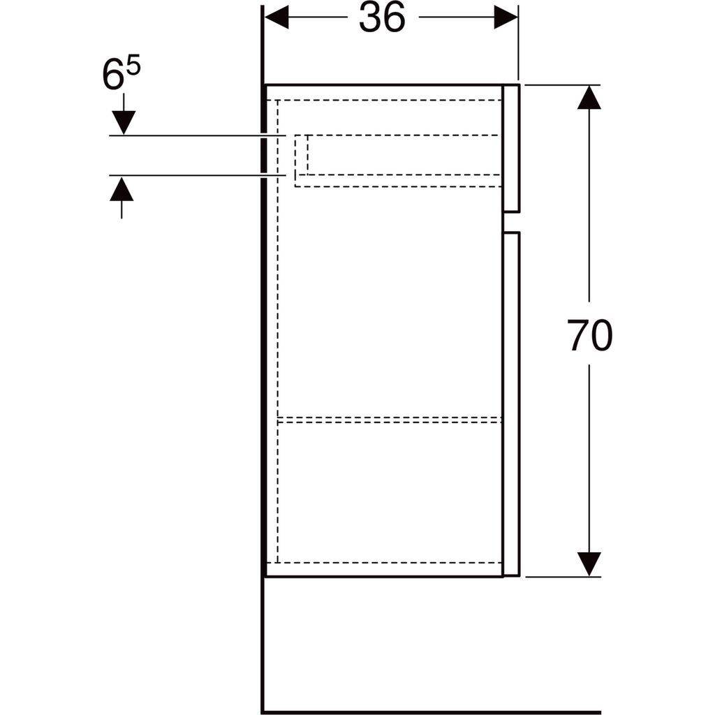 Technische Zeichnung zeigt Maße 36 mm Breite und 70 mm Höhe