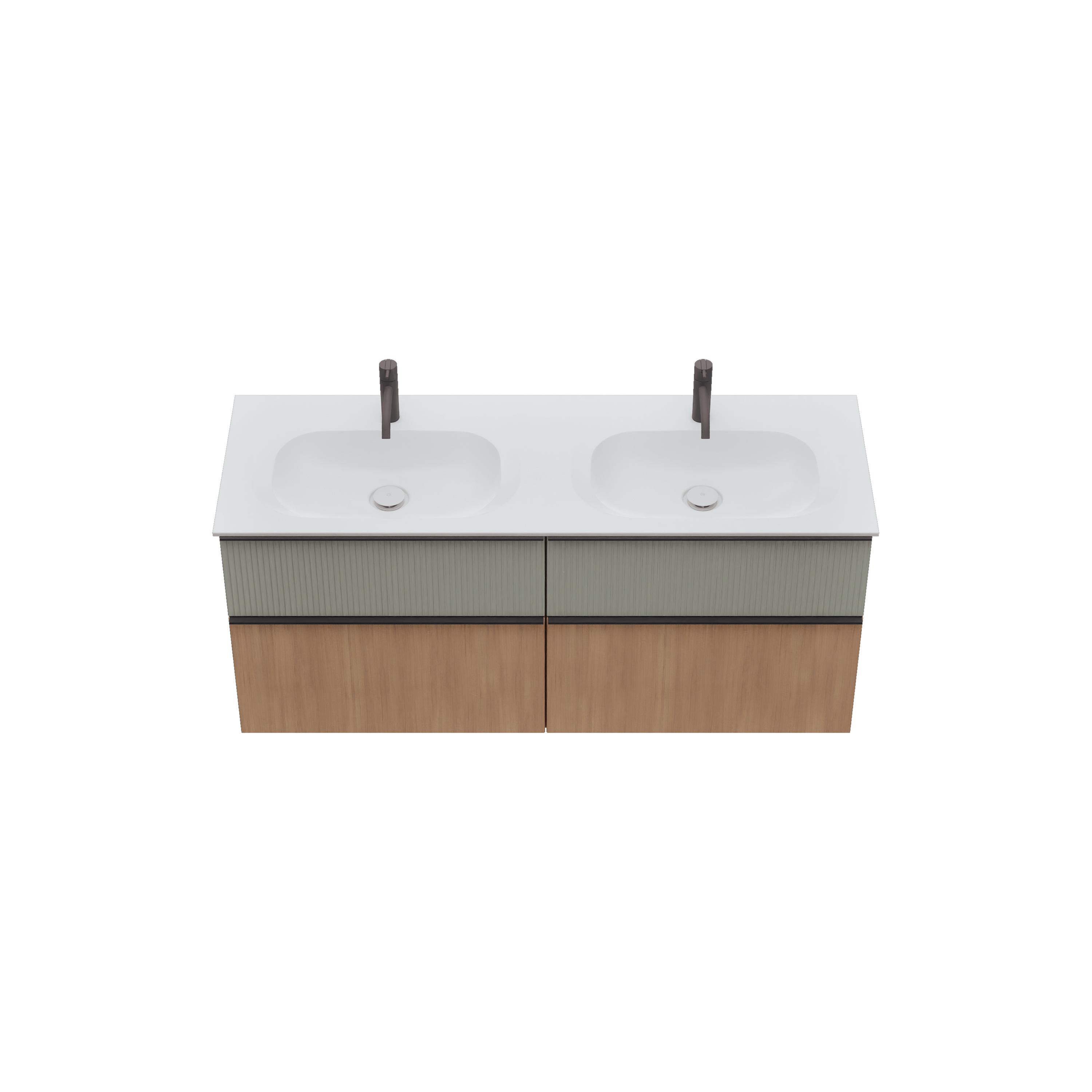 burgbad Fiumo 2.0 Badmöbel-Set 1420mm Tectona Dekor Zimt, Griff Schwarz Matt G0200