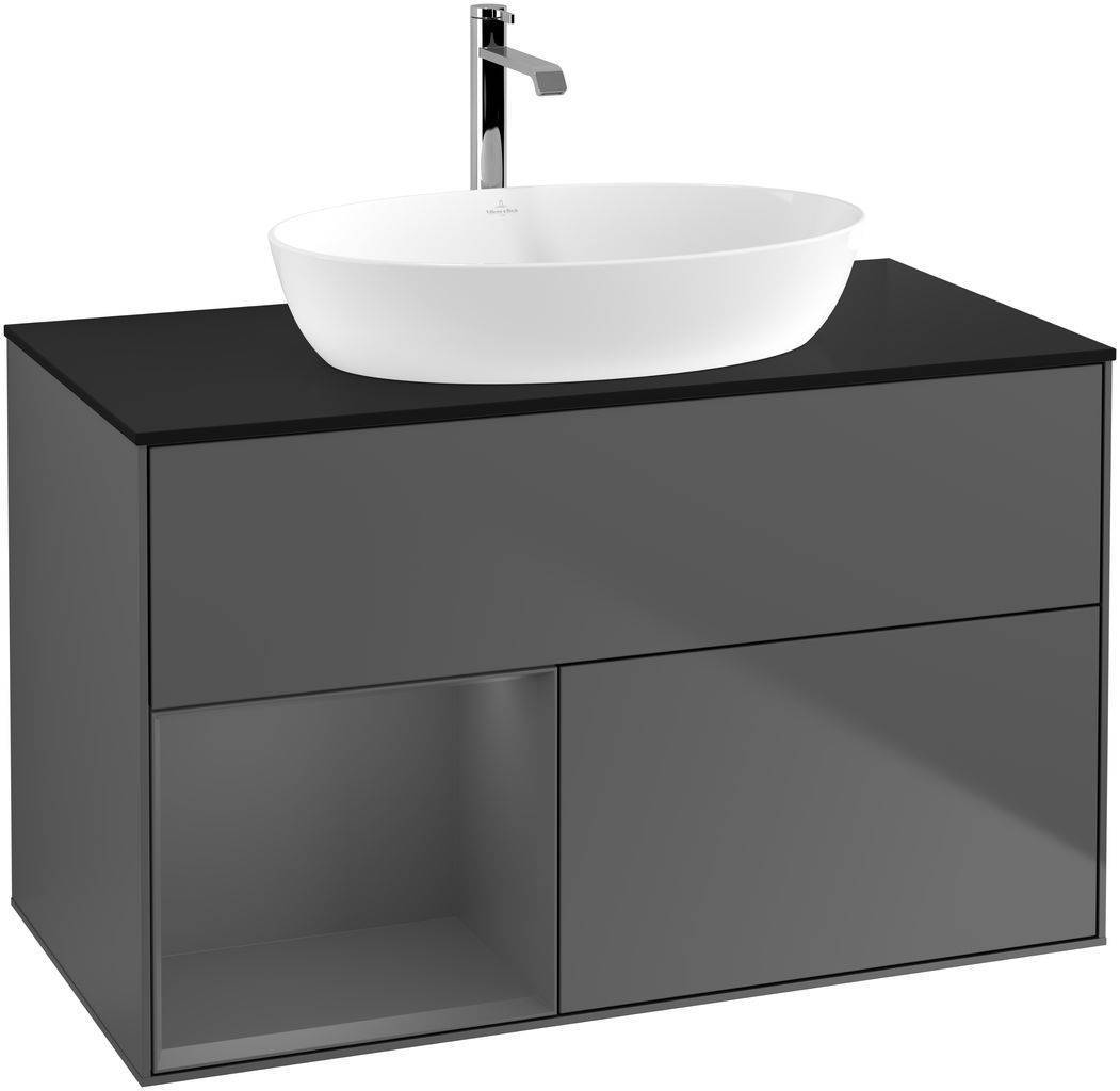 Villeroy & Boch Finion Waschtischunterschrank 1000 x 603 x 501mm, Abdeckplatte schwarz matt