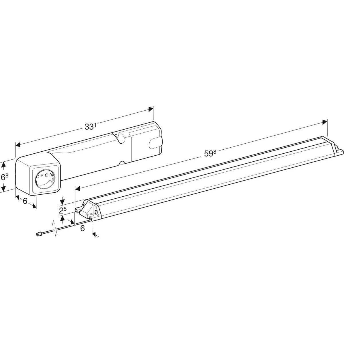 Steckdosenelement mit Comfort-Licht Modul für Möbel 75-90cm