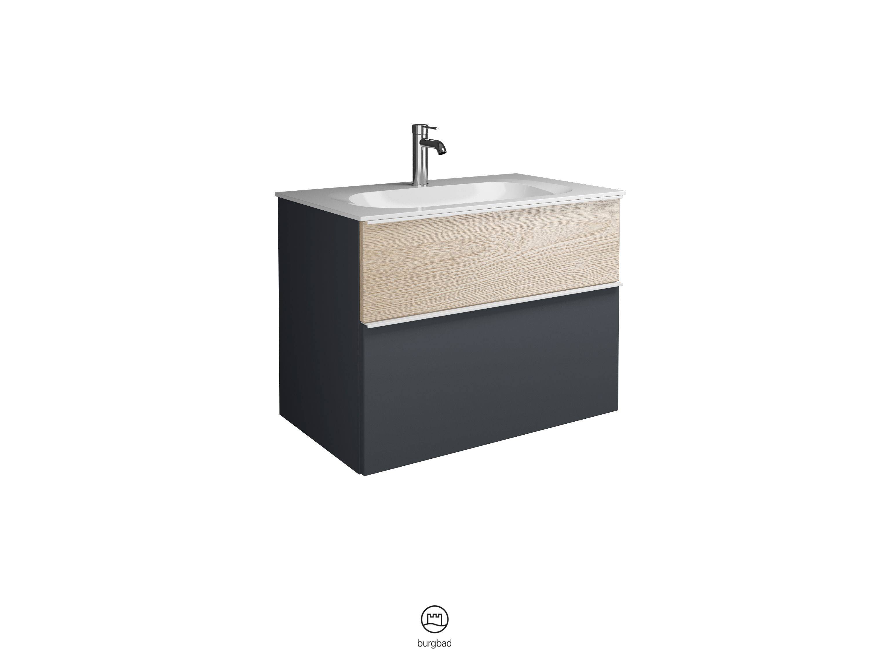 burgbad Fiumo Waschtisch mit Waschtischunterschrank Graphit Softmatt/eiche dekor cashmere