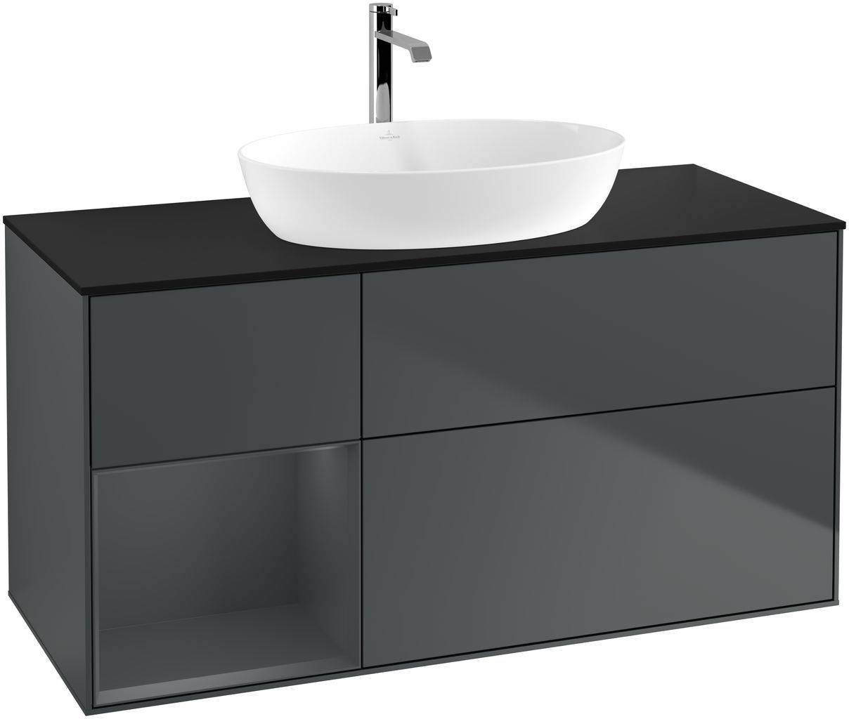 Villeroy & Boch Finion Waschtischunterschrank 1200 x 603 x 501mm, Abdeckplatte schwarz matt