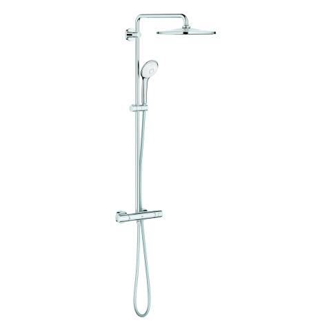 Duschsystem mit verchromter Regenbrause und flexibler Handbr