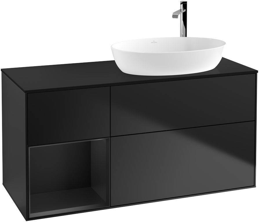 Villeroy & Boch Finion Waschtischunterschrank 1200 x 603 x 501mm, Abdeckplatte schwarz matt