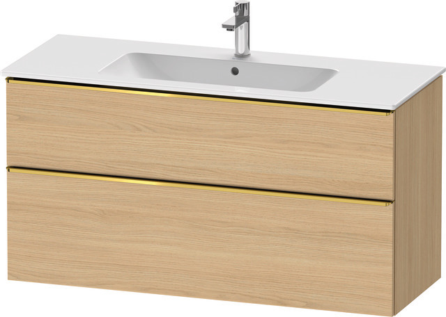 Duravit D-Neo Waschtischunterbau wandhängend mit Möbelgriff Gold poliert