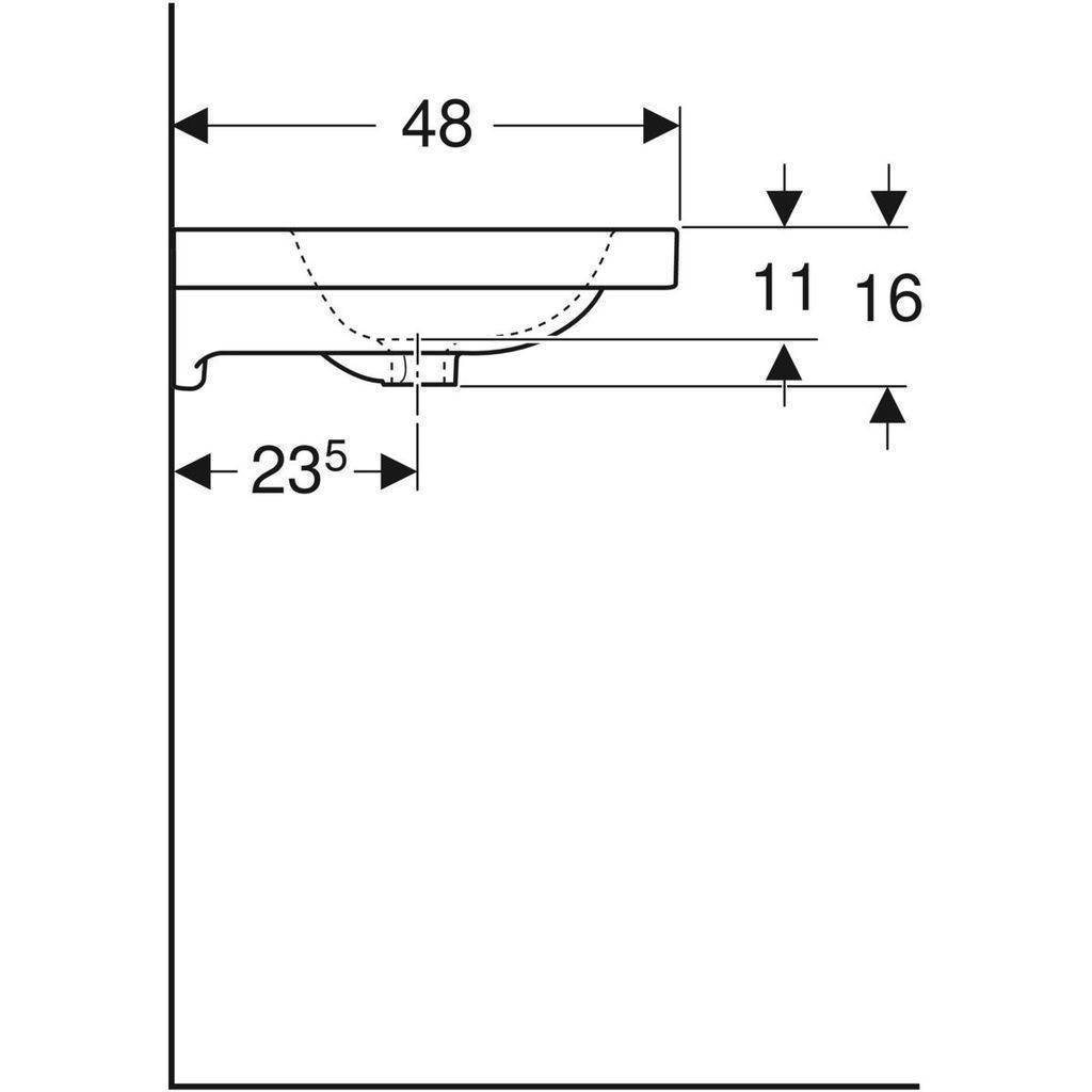 iCon light countertop washbasin; 600mm; center tap hole, visible overflow