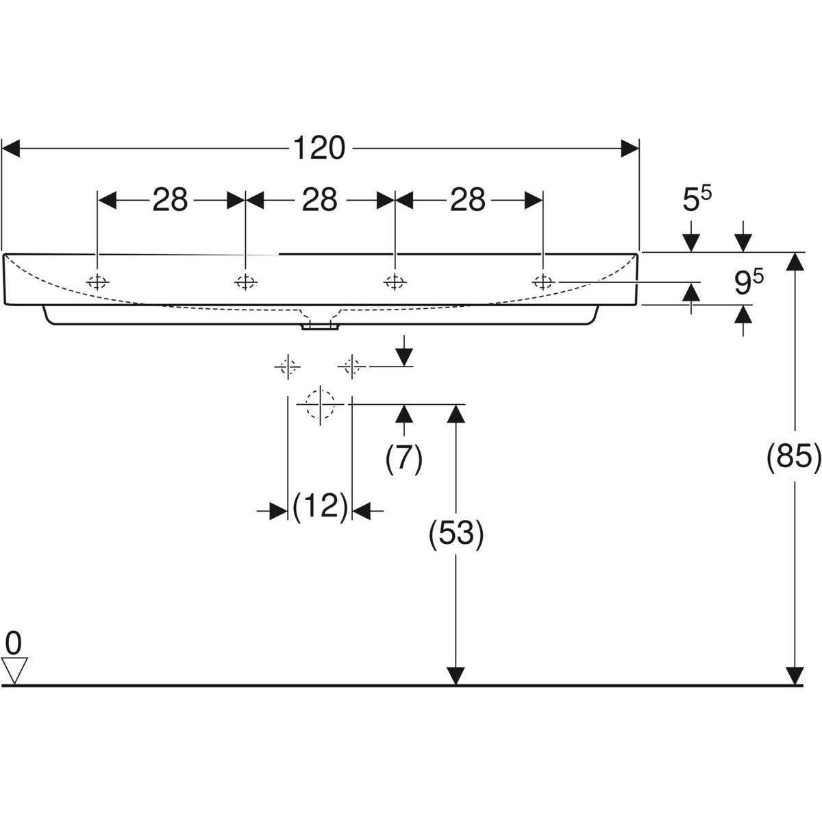One Waschtisch 120cm, Abgang vertikal