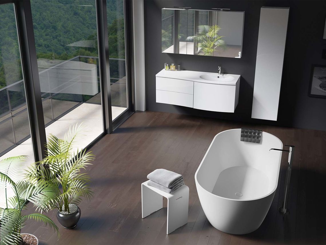 Bilbao 150 Solid Surface freistehende Badewanne 150 x 75 x 55,5cm