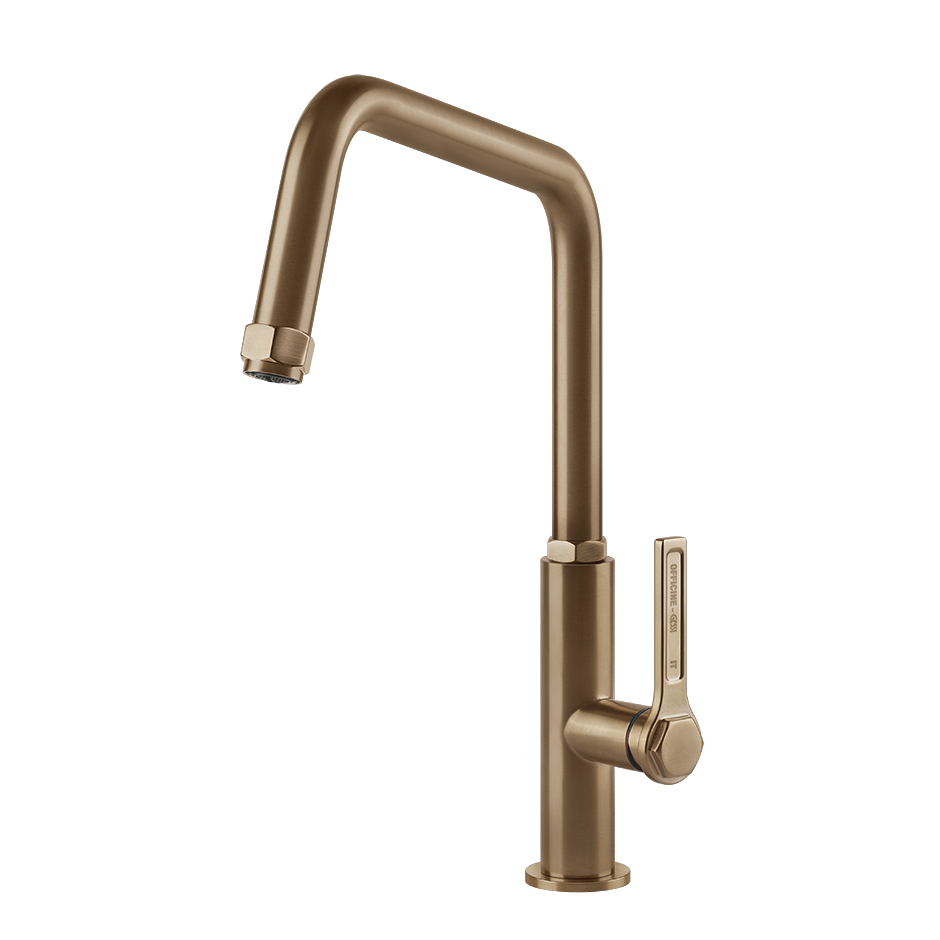 Gessi OFFICINE Einhebel-Küchenmischer mit Schwenkarm warm bronze gebürstet PVD