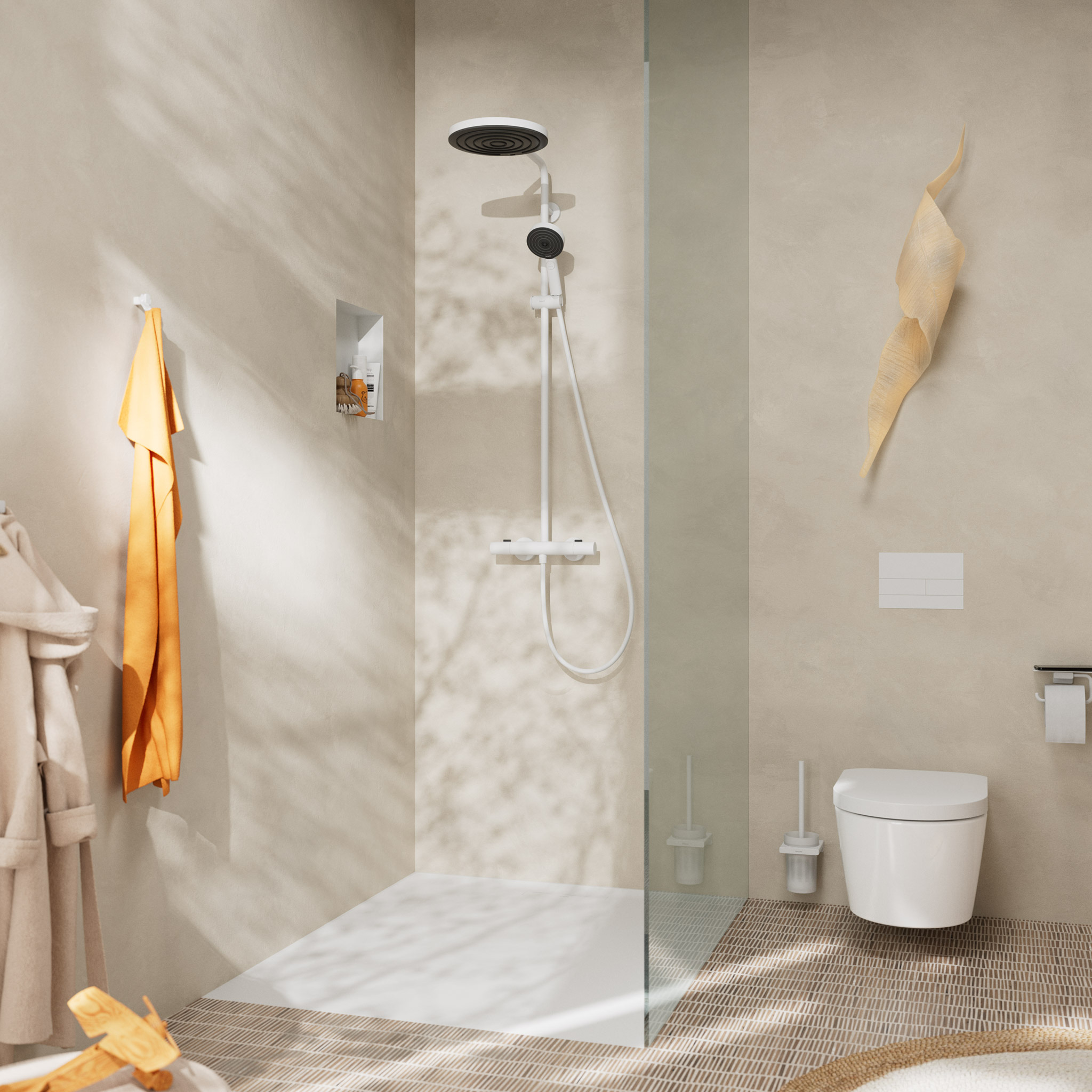 Pulsify S Puro Showerpipe 260 1jet EcoSmart with Ecostat Fine and hand shower 3jet chrome