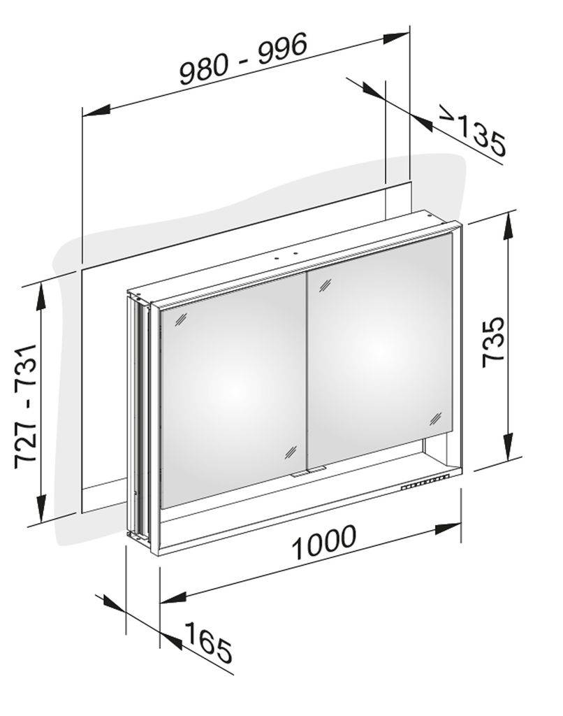 Royal Lumos Wandeinbau-Spiegelschrank 1000 x 735 x 165mm 14314171301