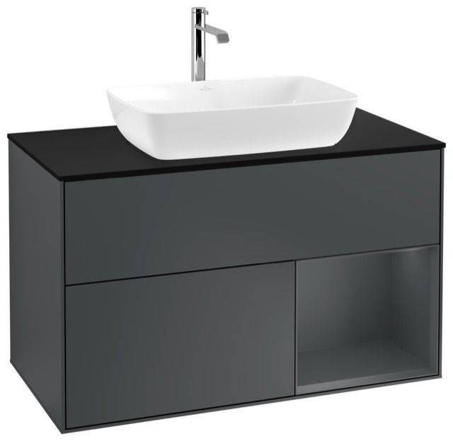 Villeroy & Boch Finion Waschtischunterschrank 1000 x 603 x 501mm, Abdeckplatte schwarz matt