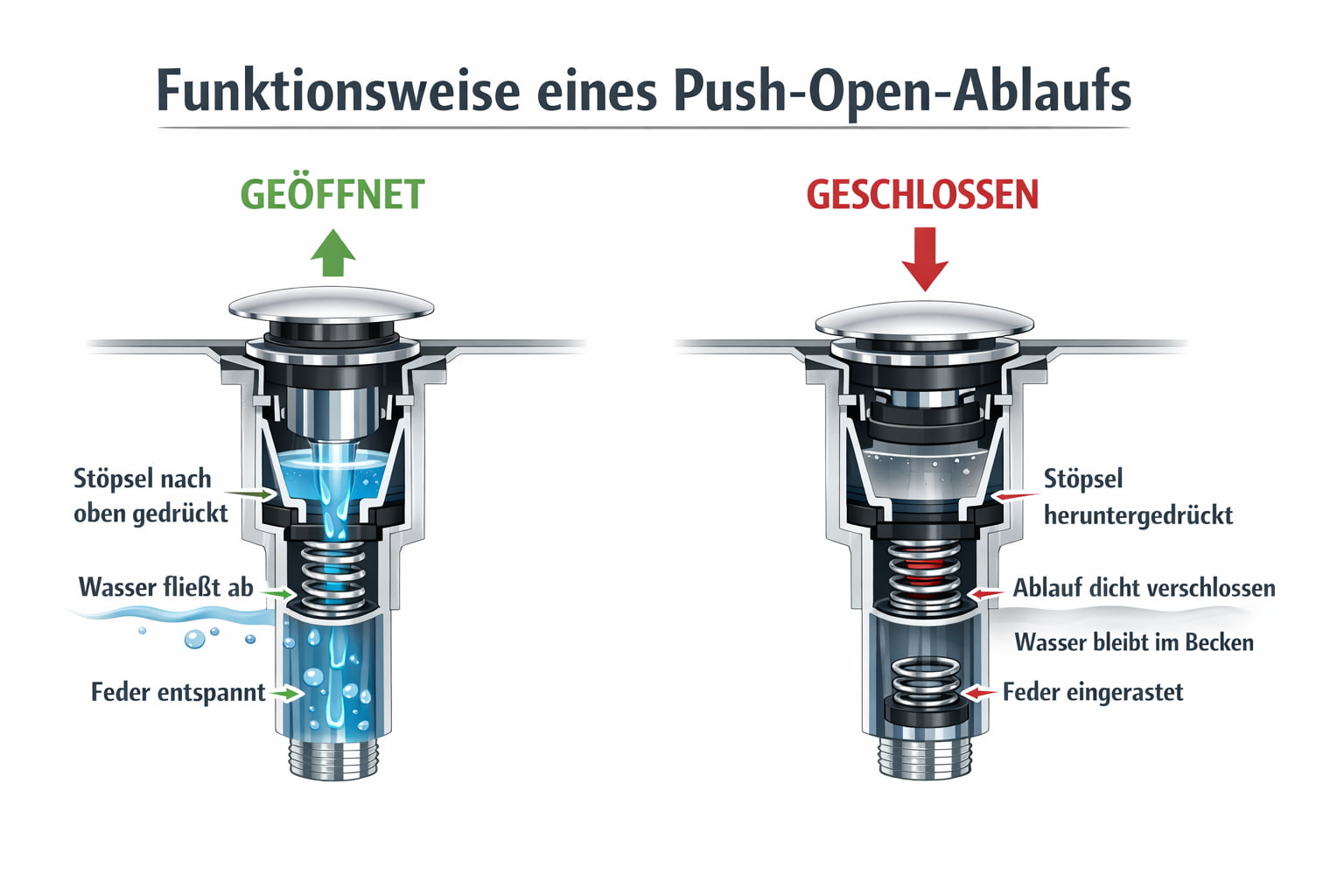 Aufbau und Funktionsweise von einem Push-Open Ablauf.