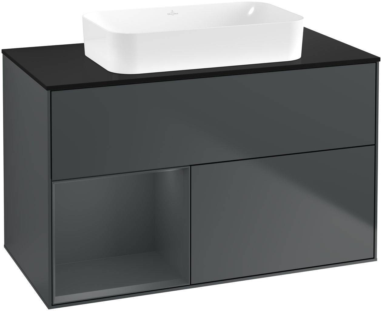 Villeroy & Boch Finion Waschtischunterschrank 1000 x 603 x 501mm, Abdeckplatte schwarz matt