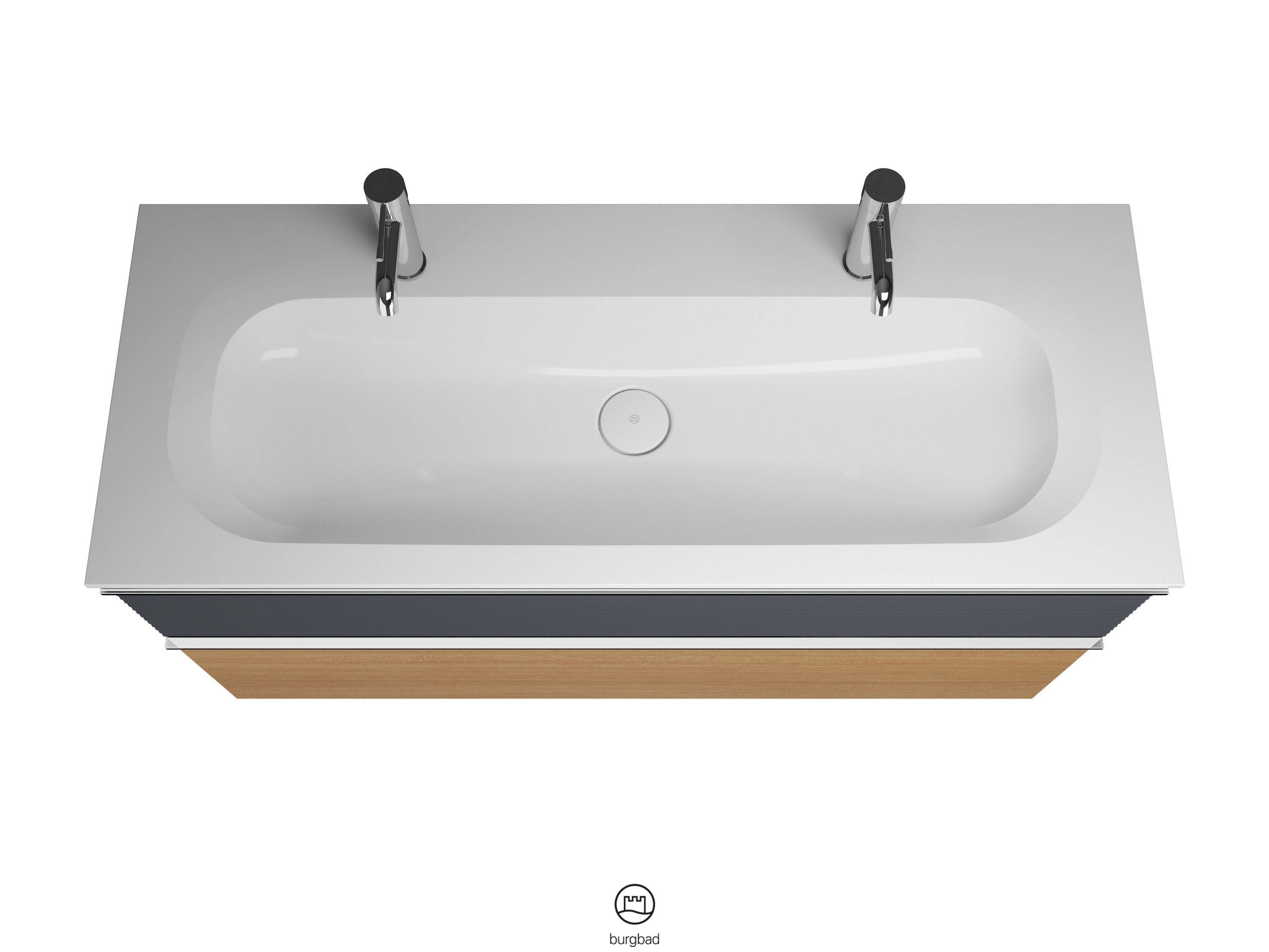 burgbad Fiumo Waschtisch mit Waschtischunterschrank Tectona Dekor Zimt/graphit softmatt