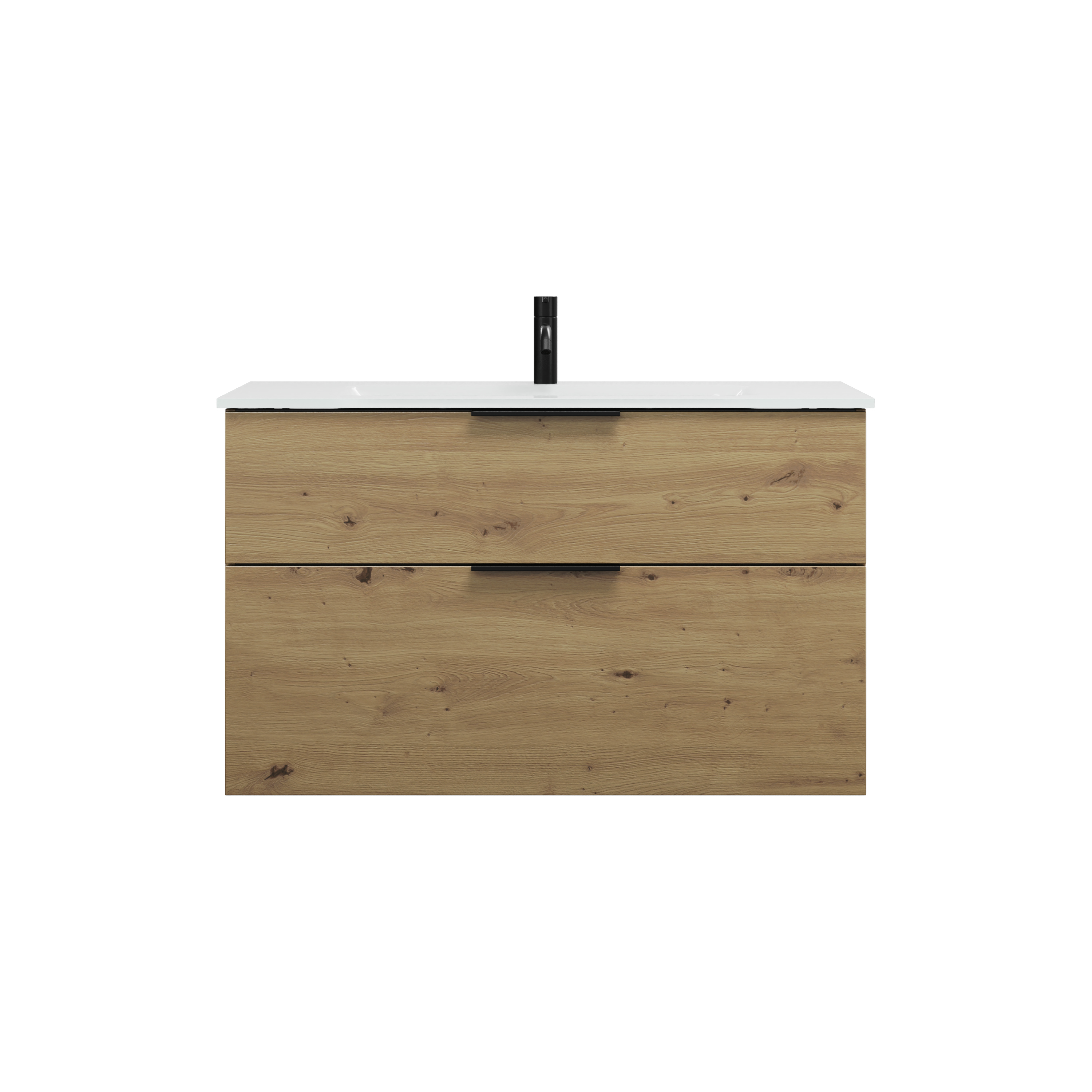 Eqio Badmöbel-Set SEYX102 mit Glas-Waschtisch, Eiche Dekor Urban/Weiß