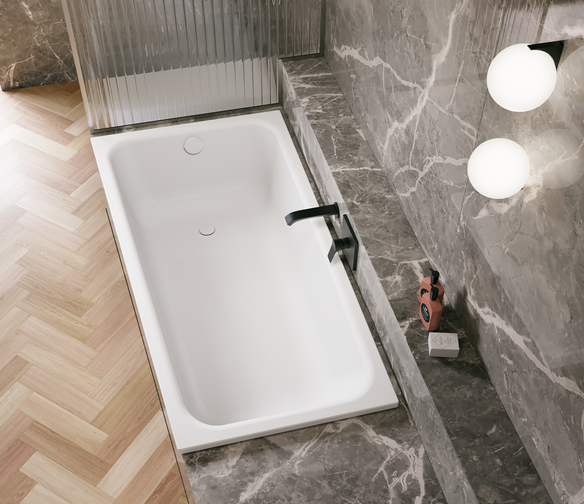 Bette Space M Raumspar-Badewanne, Ecke links, mit BetteGlasur Plus