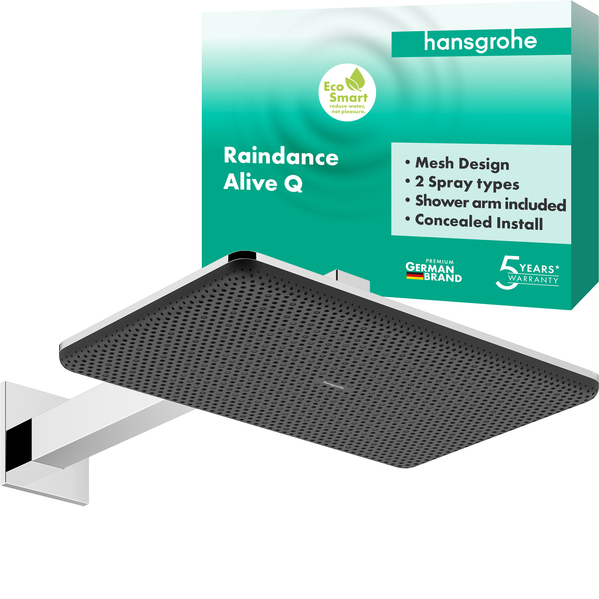 Raindance Alive Q Duschkopf 210/340  2 Strahlarten mit Brausearm, wassersparend