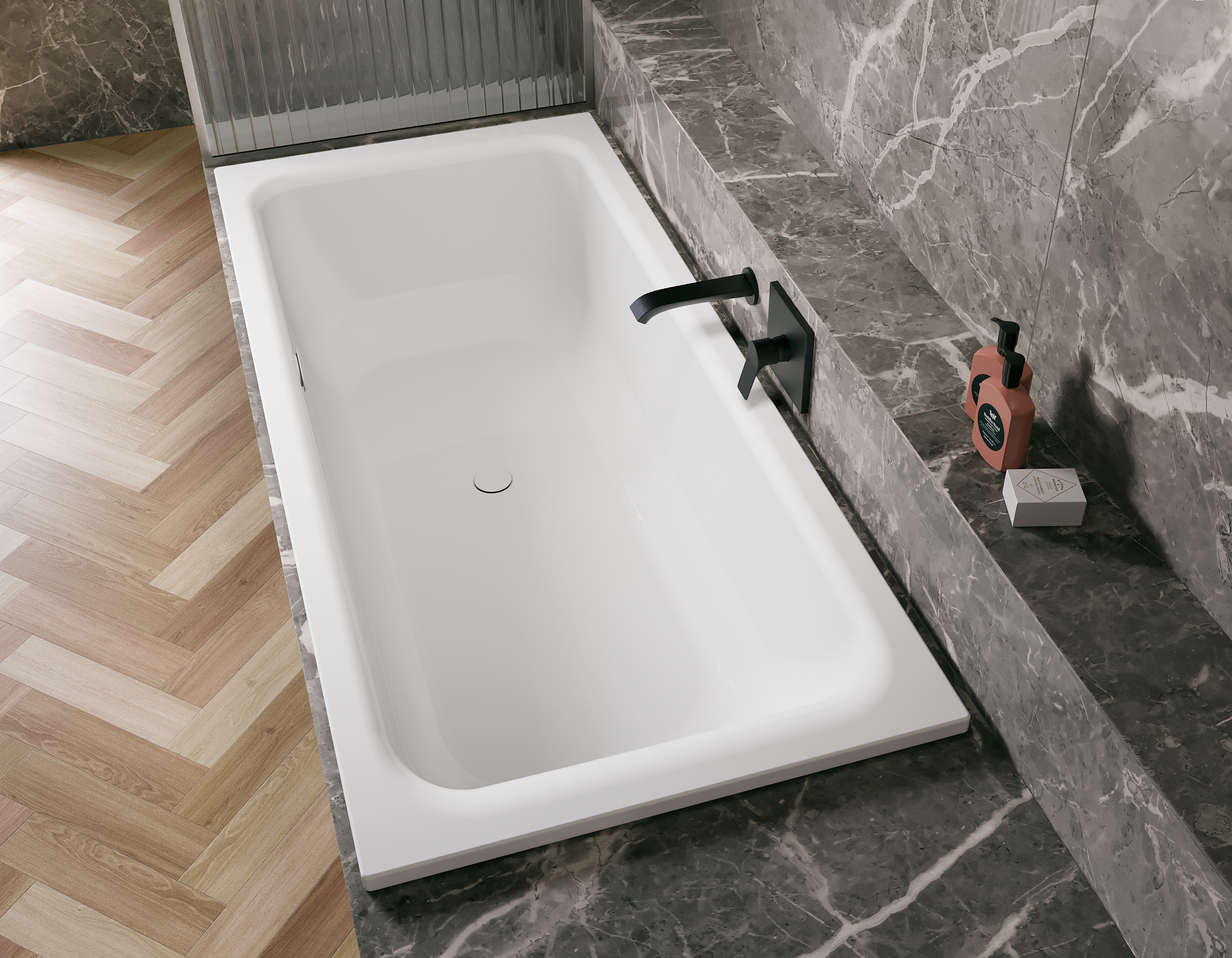 Select rectangular bath with rear side overflow