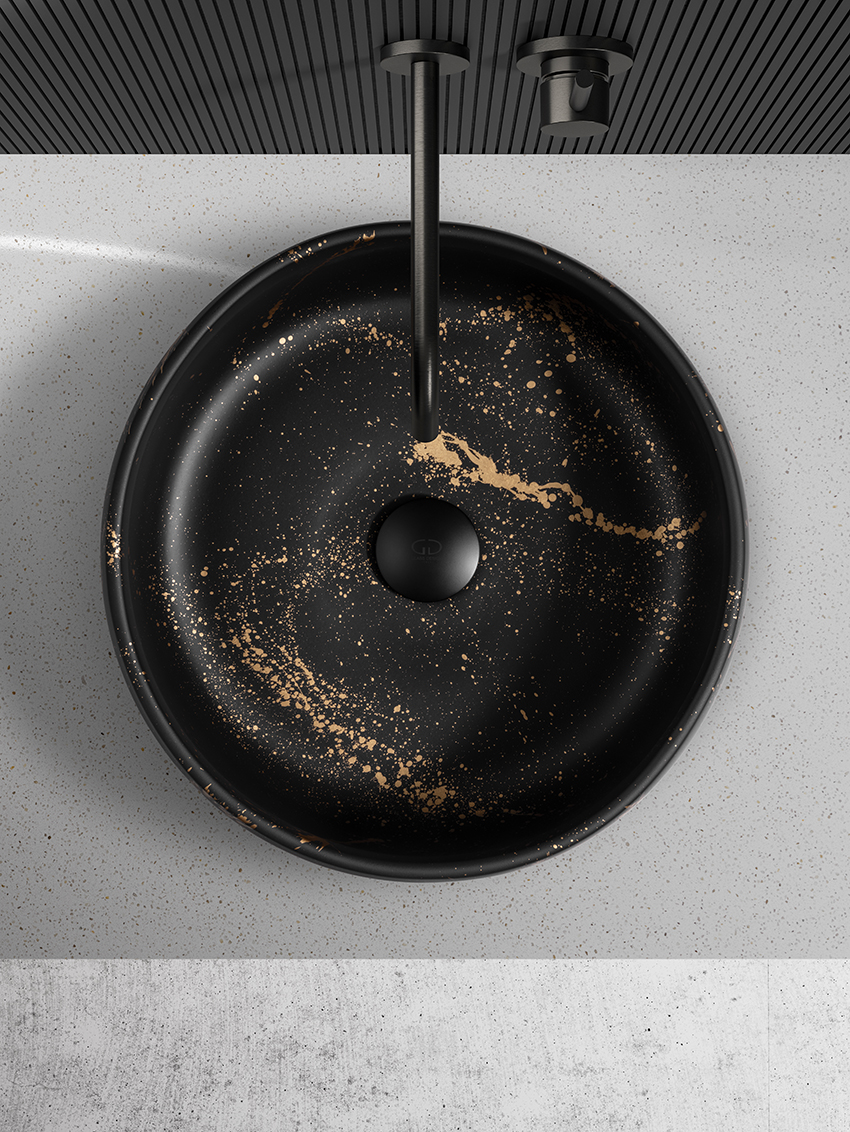 Polo Art countertop basin black/gold, D 42.5 x H 15.8