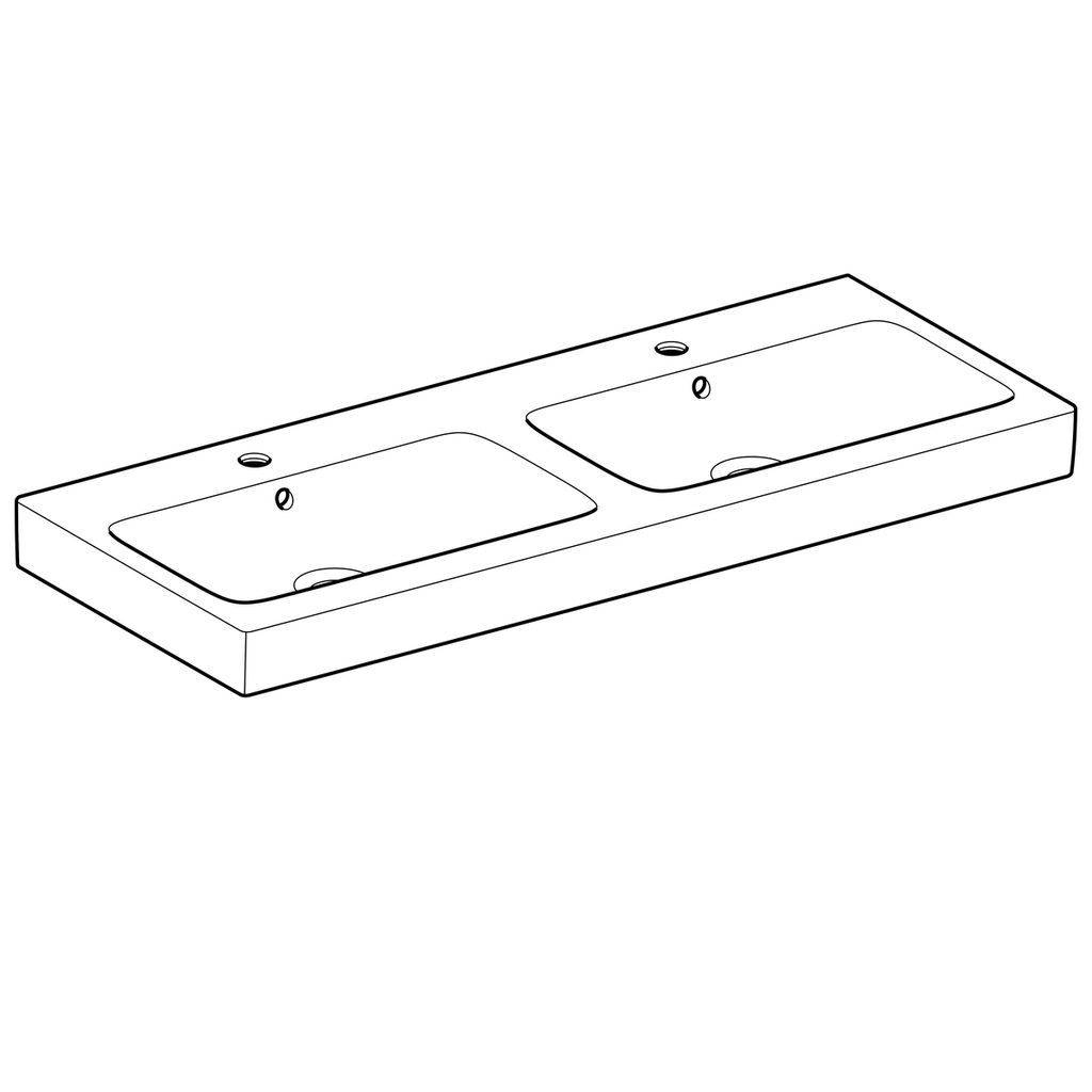 iCon Doppelwaschtisch, 1200 x 485mm, mit 2 Hahnlöchern, mit Überlauf