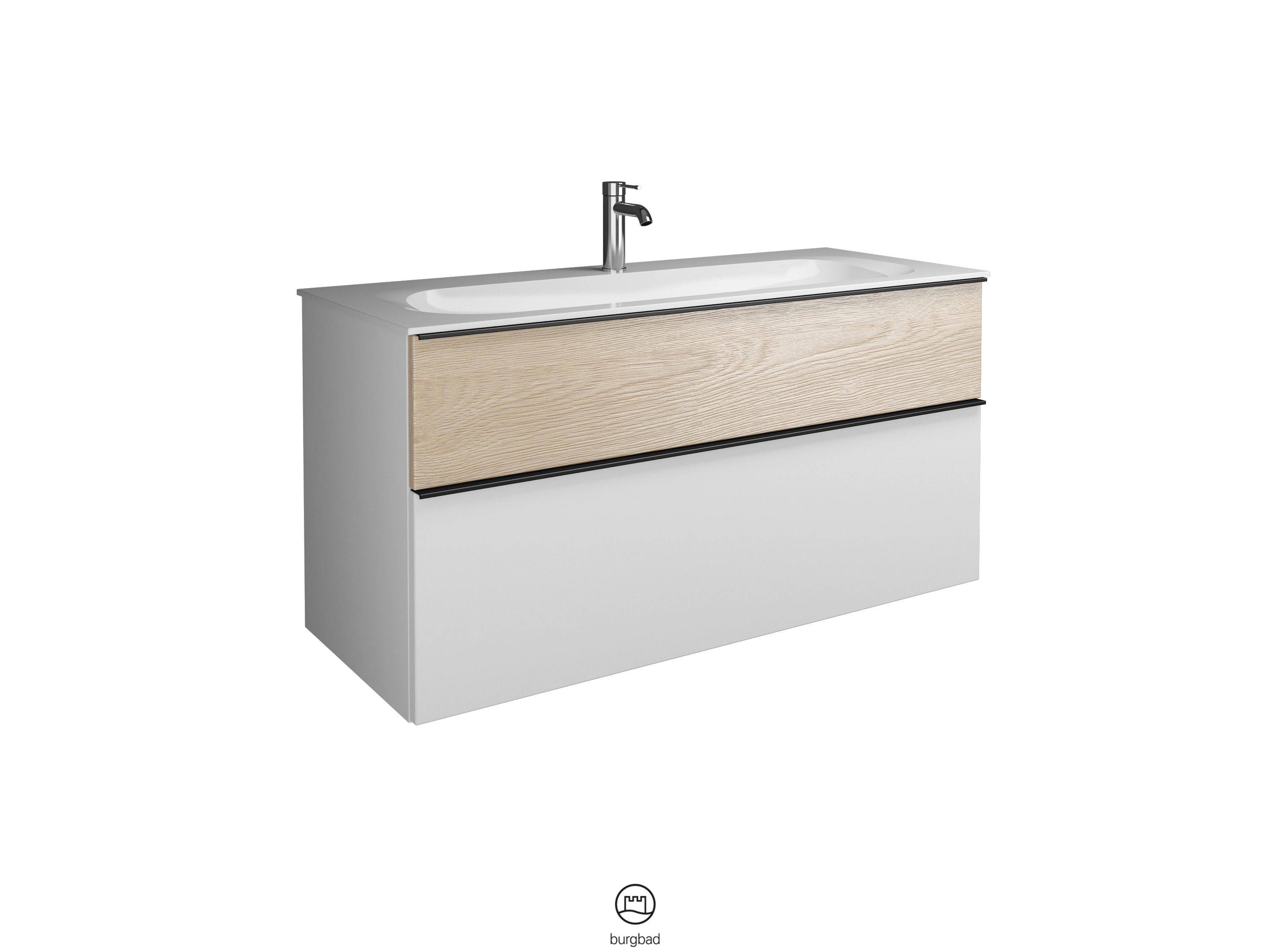 burgbad Fiumo Waschtisch mit Waschtischunterschrank Weiß Matt/eiche dekor cashmere