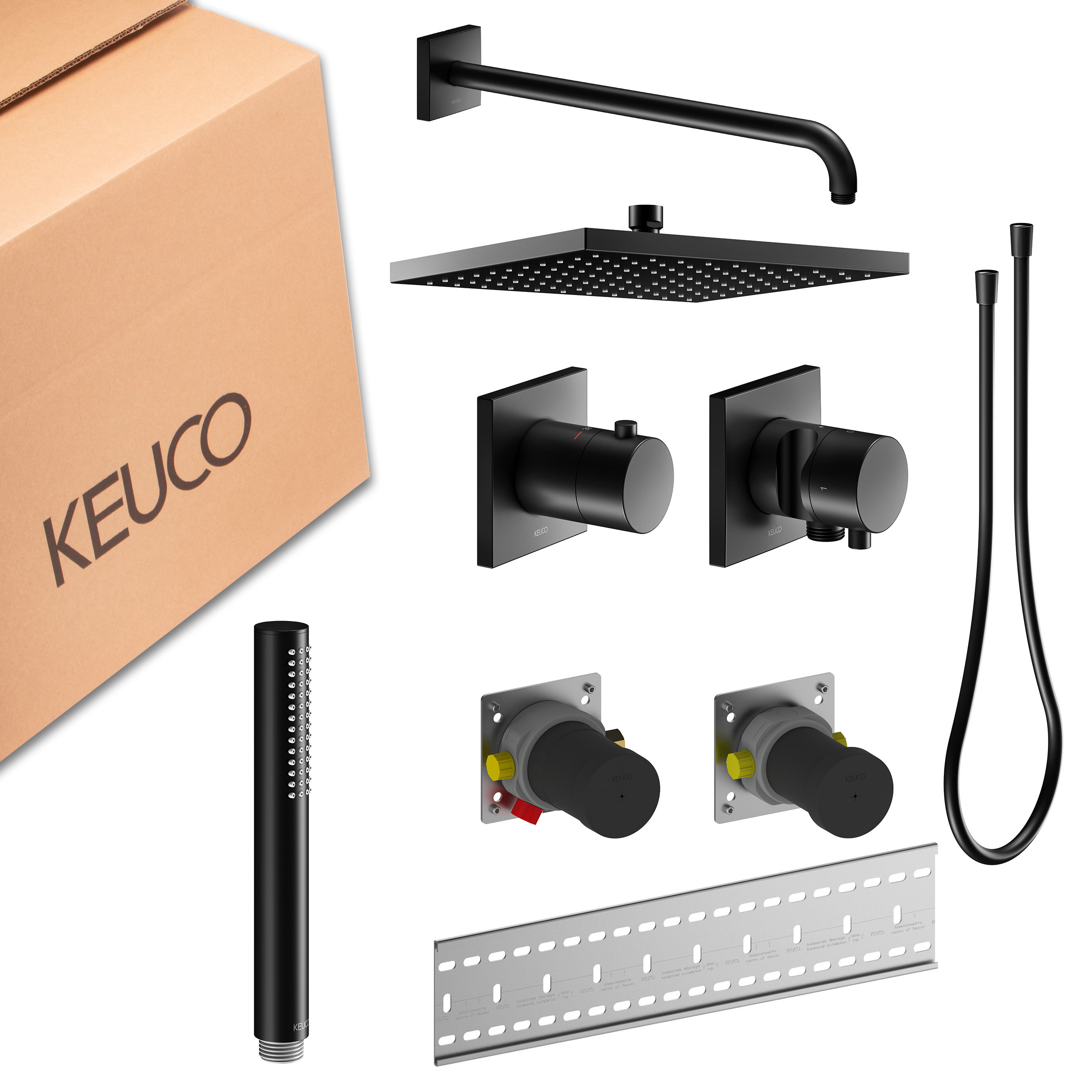 59653370802_03 IXMO Duschsystem, Thermostatarmatur für 2 Verbraucher, Kopfbrause, eckig