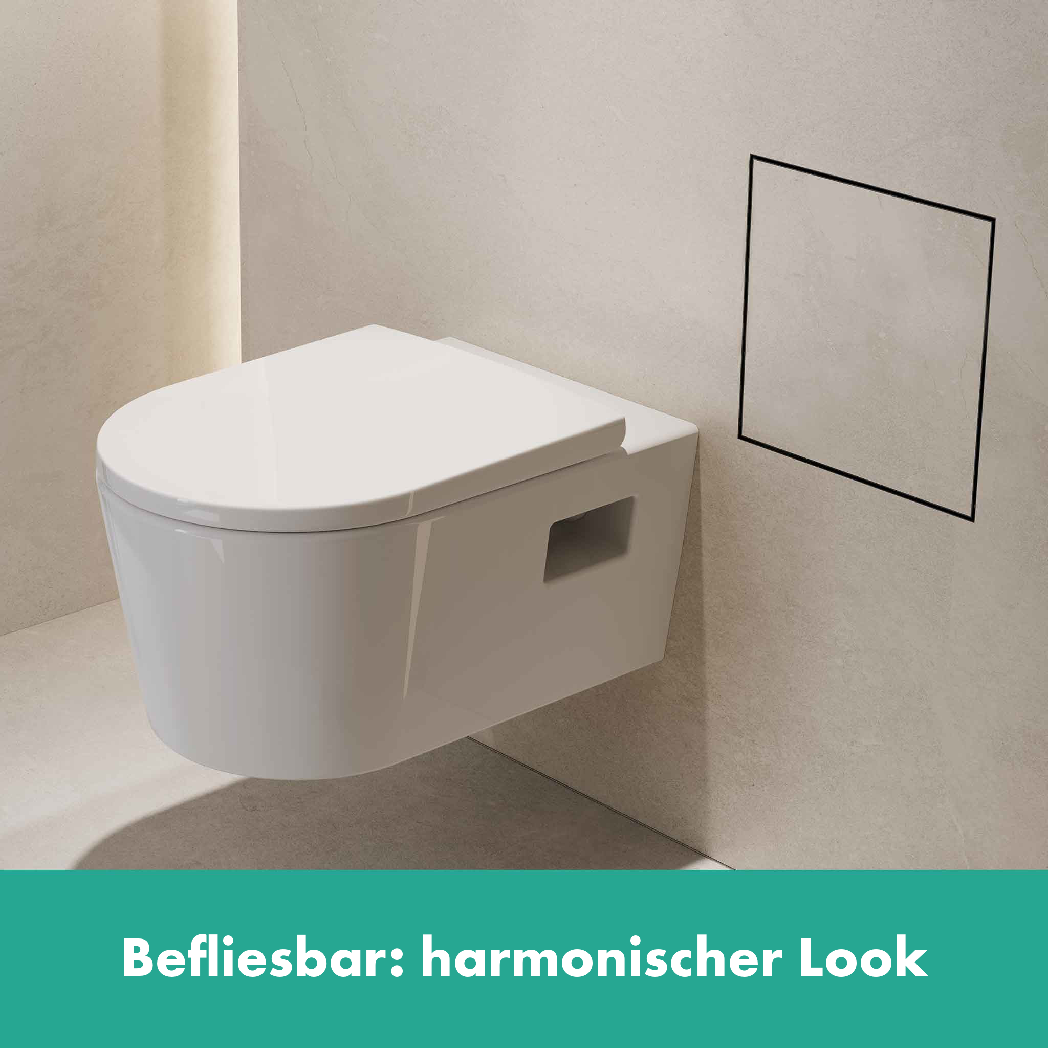 Weißes Hänge-WC mit befliesbarem Spülkasten in modernem Bad