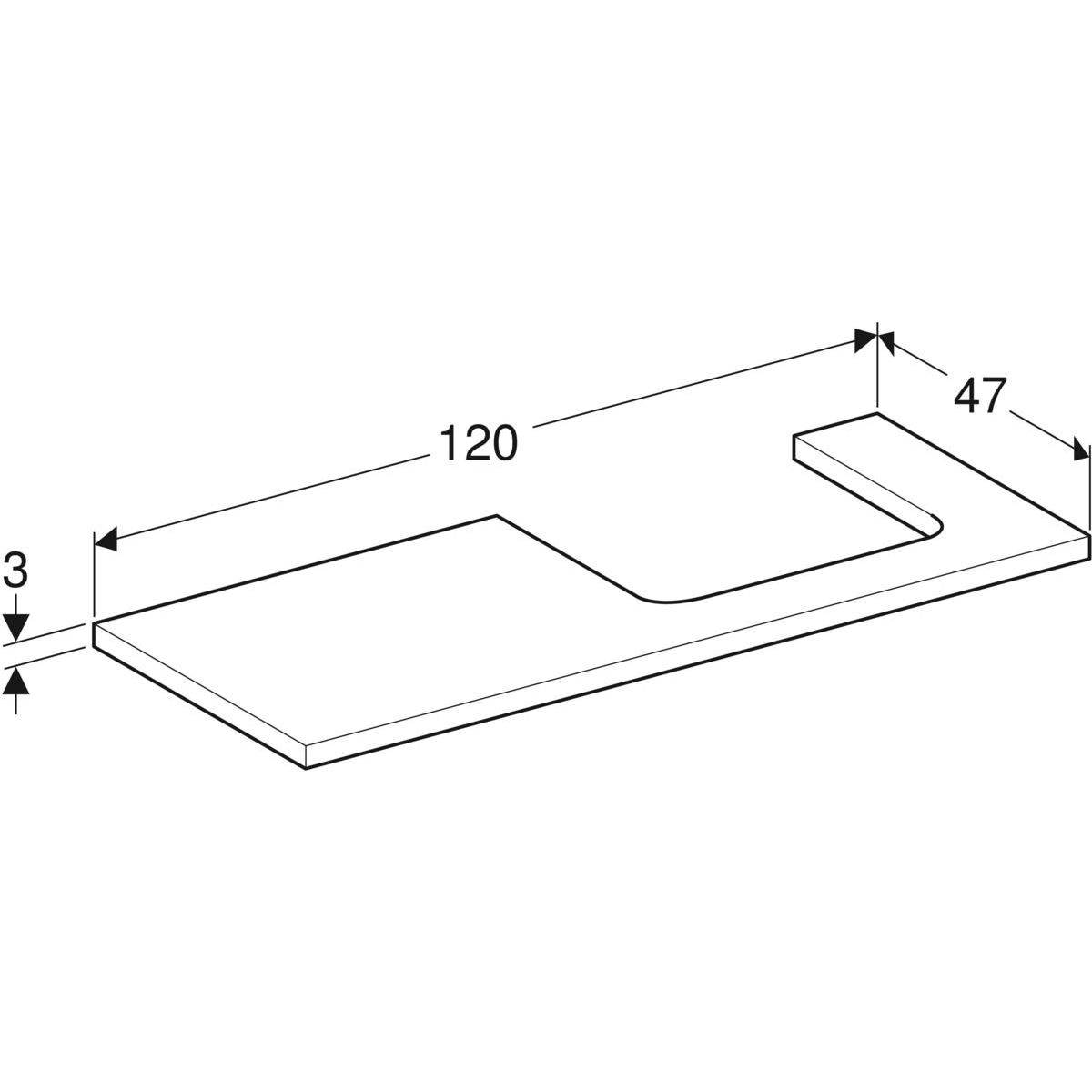 One washbasin plate cutout right, for countertop washbasin, 120cm