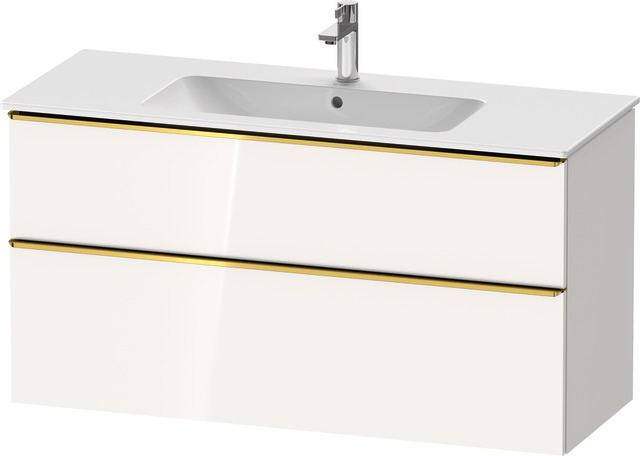 Duravit D-Neo Waschtischunterbau wandhängend mit Möbelgriff Gold poliert