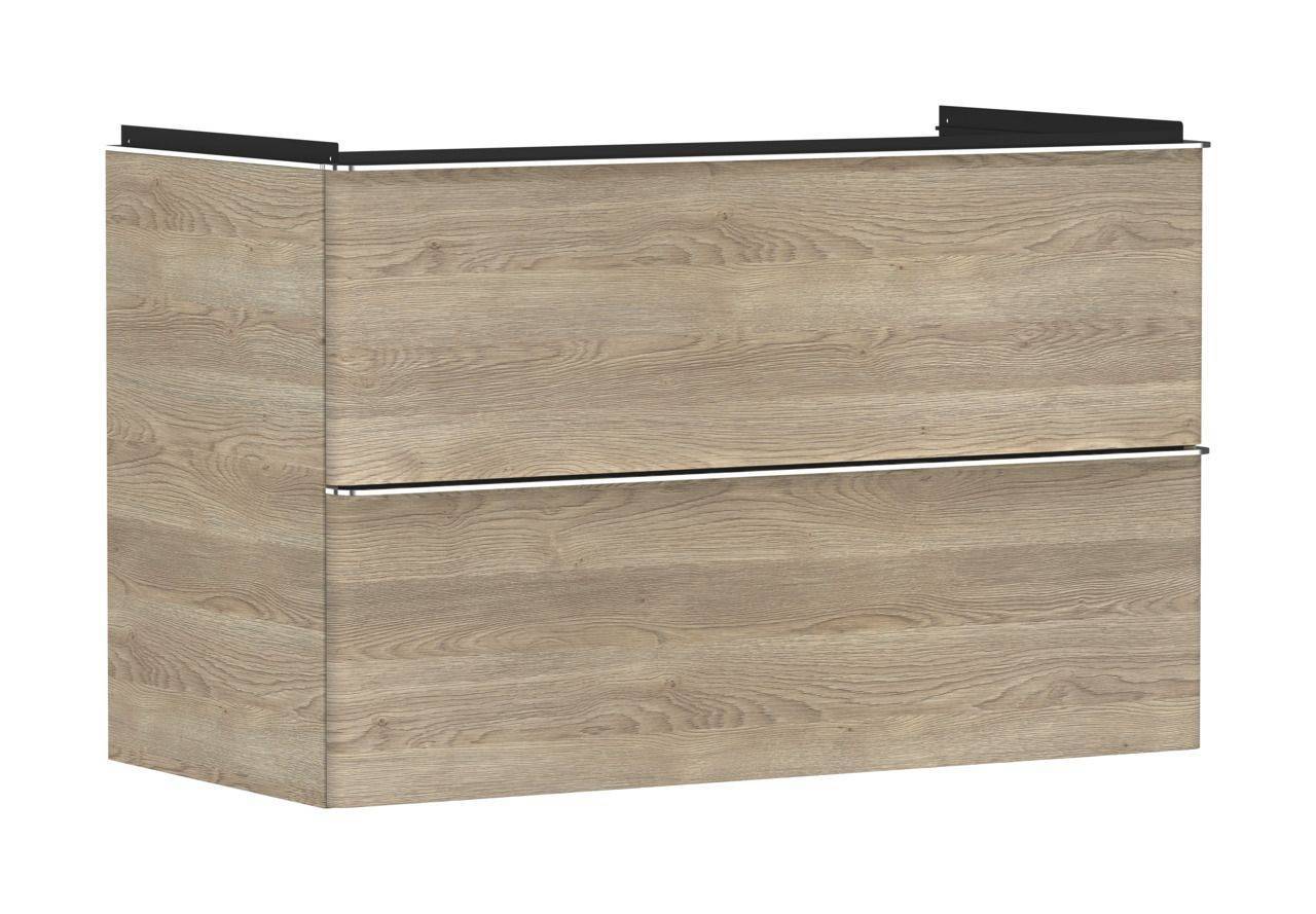 Xelu Q vanity unit 980mm natural oak body, chrome handle