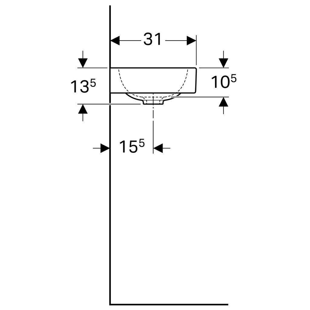 iCon xs Waschtisch, asymmetrisch, 530 x 310mm, mit Hahnloch rechts, ohne Überlauf