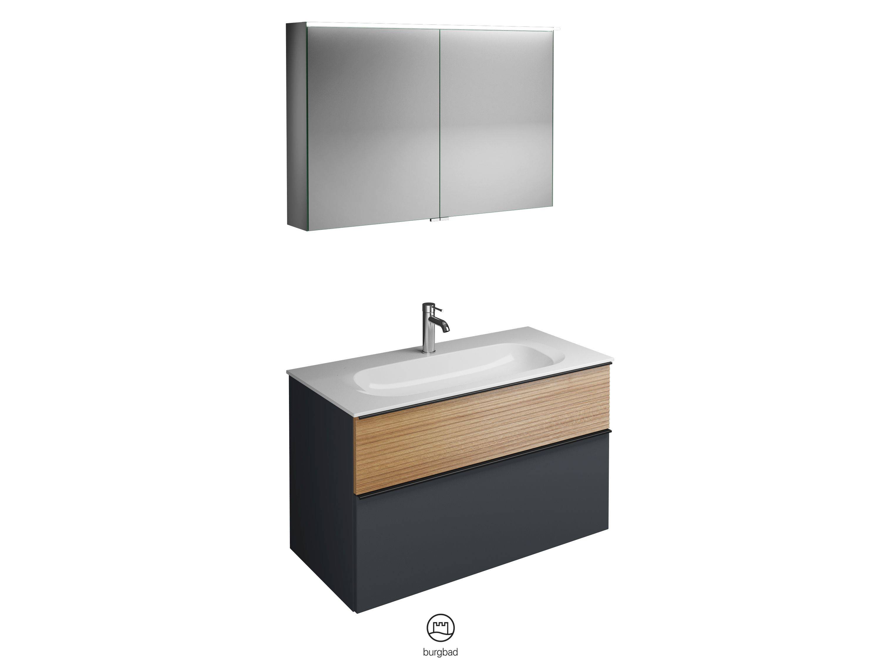 burgbad Fiumo Badmöbel-Set SFXV102 Graphit Softmatt/tectona dekor zimt