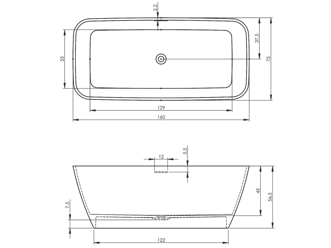 Malaga Solid Surface freistehende Badewanne