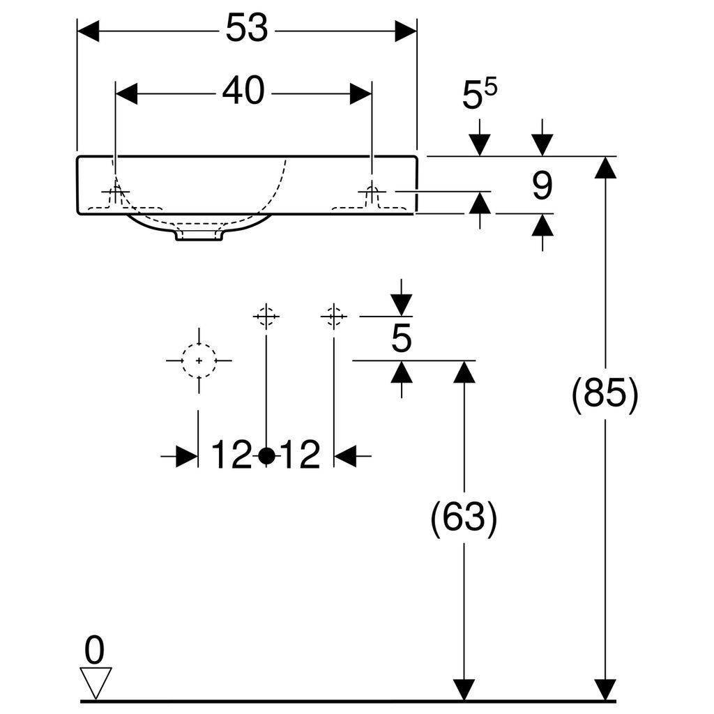 iCon xs Waschtisch, asymmetrisch, 530 x 310mm, mit Hahnloch rechts, ohne Überlauf